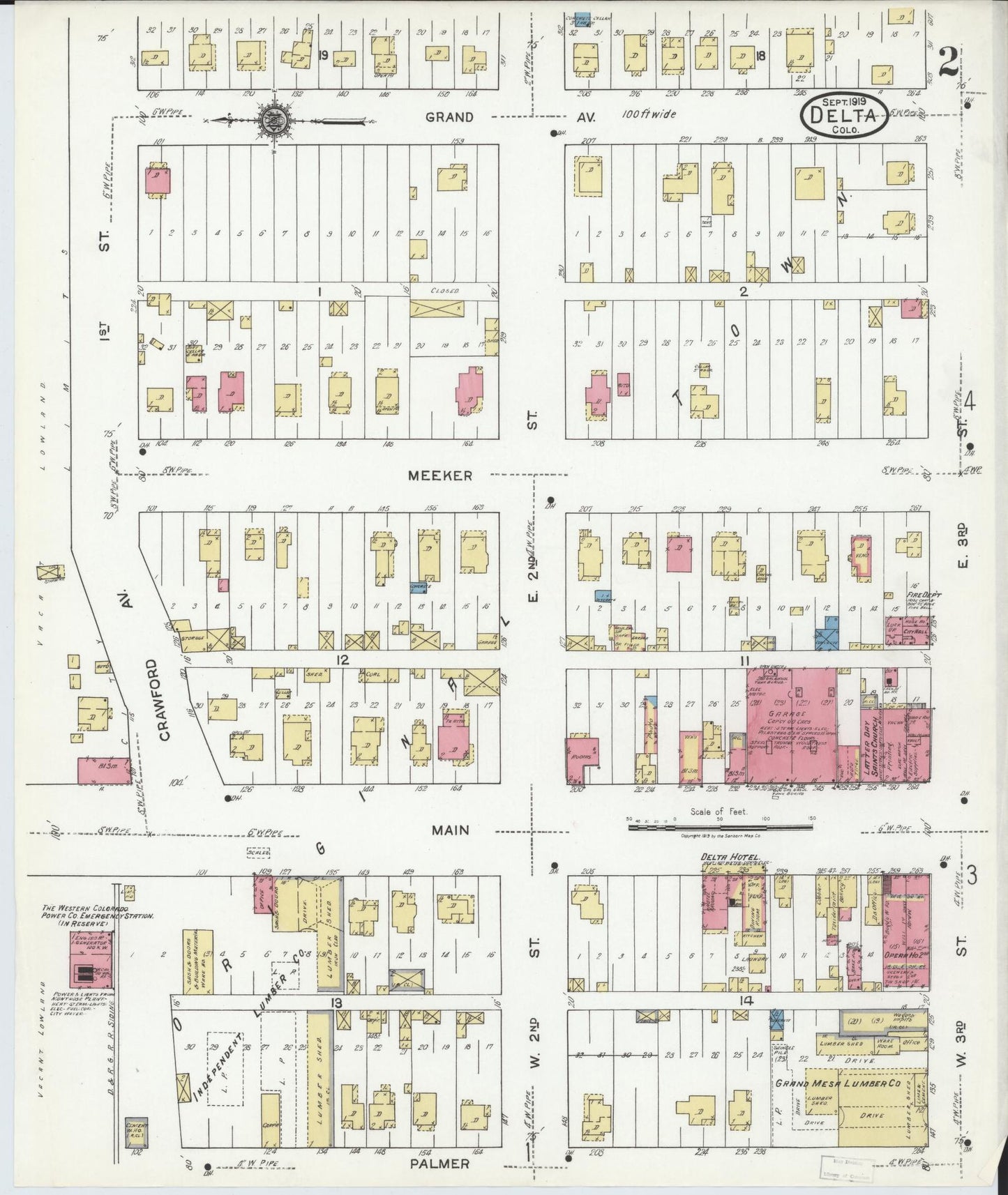 Sanborn Fire Insurance Map from Delta, Delta County, Colorado (1919), Sheet #0002 - Historic Sanborn Fire Insurance Map Print, vintage old map wall art, antique decor, genealogy gift, Colorado Colorado map