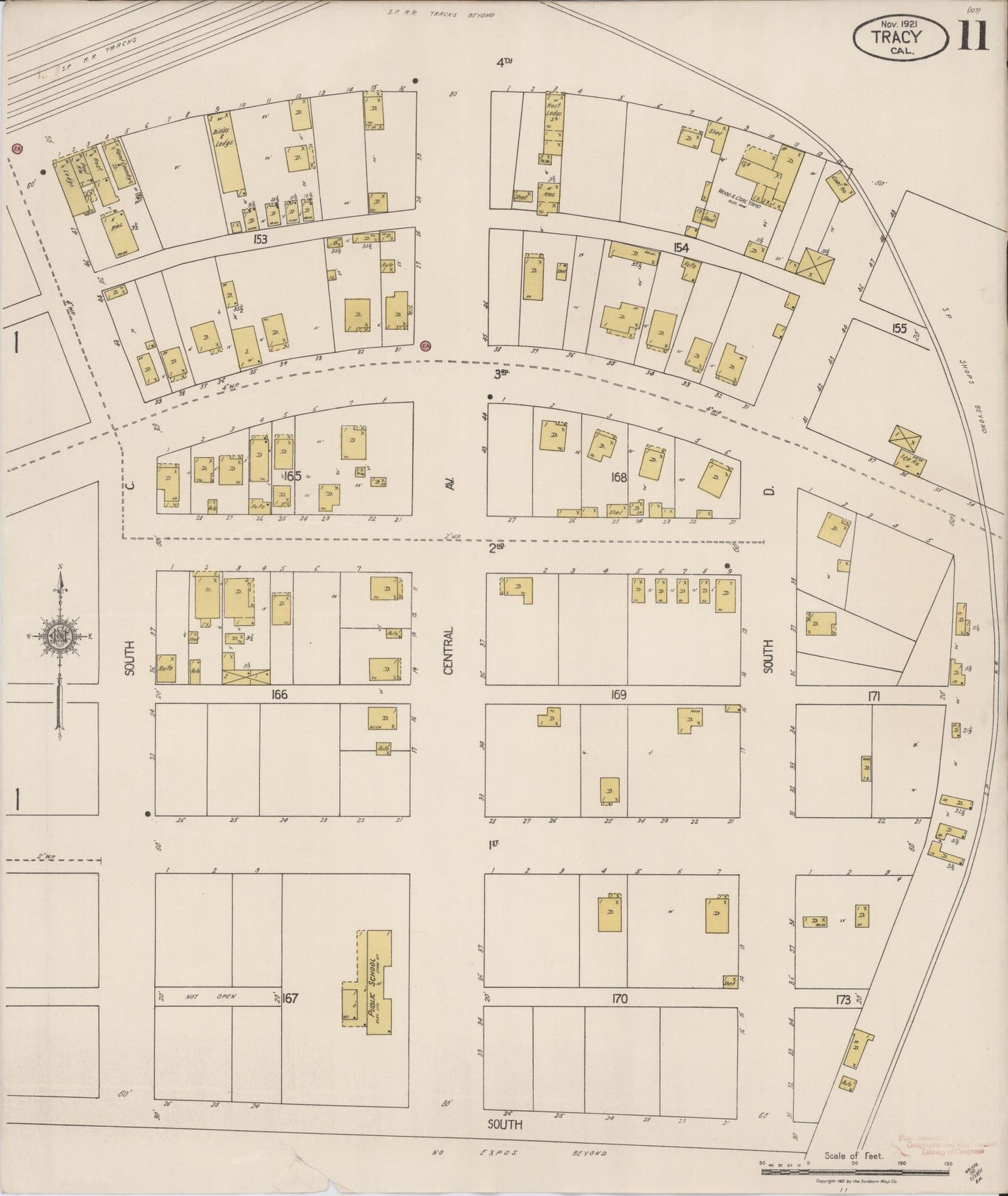 Sanborn Fire Insurance Map from Tracy, San Joaquin County, California (1921), Sheet #0011 - Complete Map Set gallery image, historic Sanborn map, vintage wall art, California California