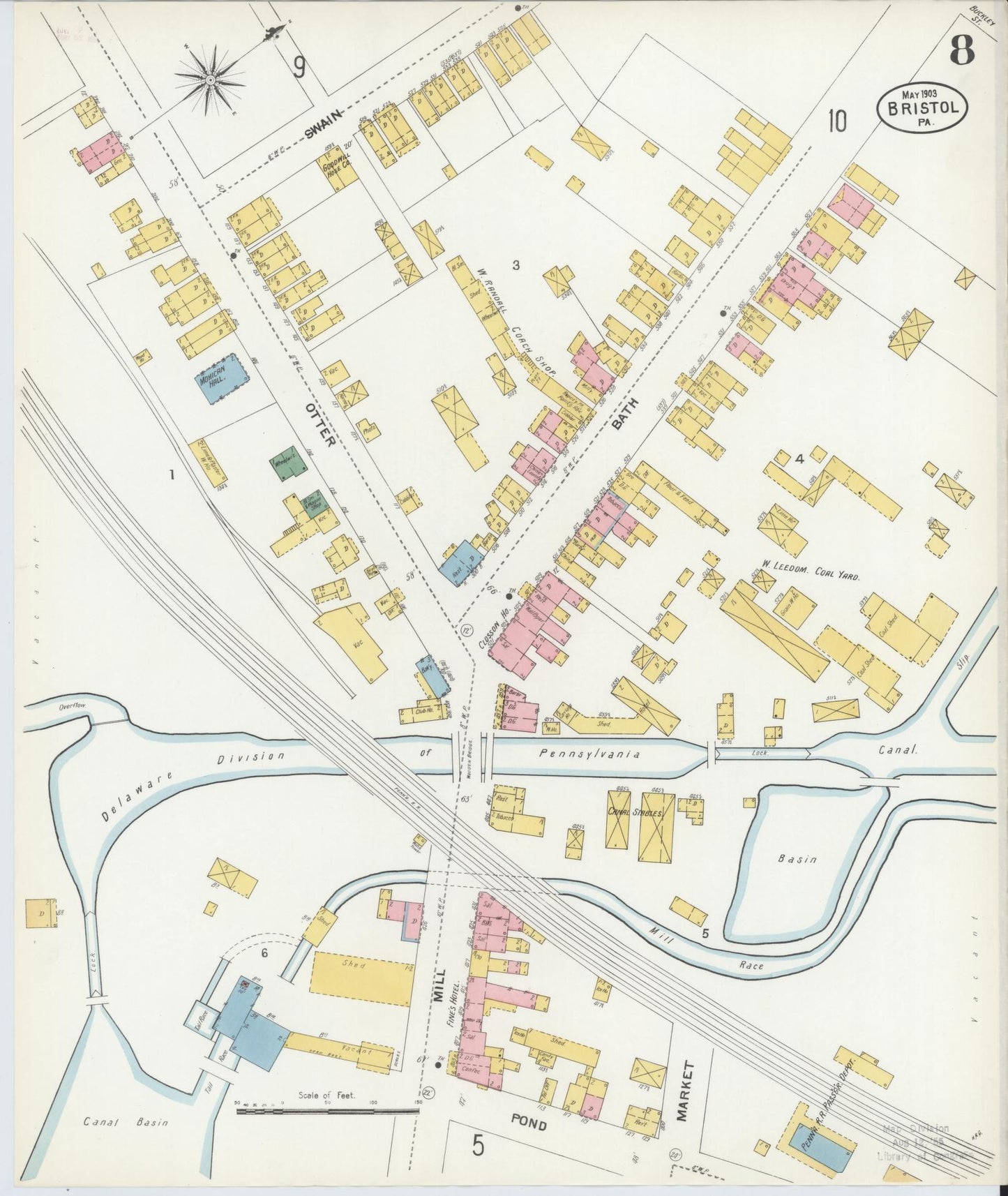 Sanborn Fire Insurance Map from Bristol, Bucks County, Pennsylvania (1903), Sheet #0008 - Historic Sanborn Fire Insurance Map Print, vintage old map wall art, antique decor, genealogy gift, Pennsylvania Pennsylvania map