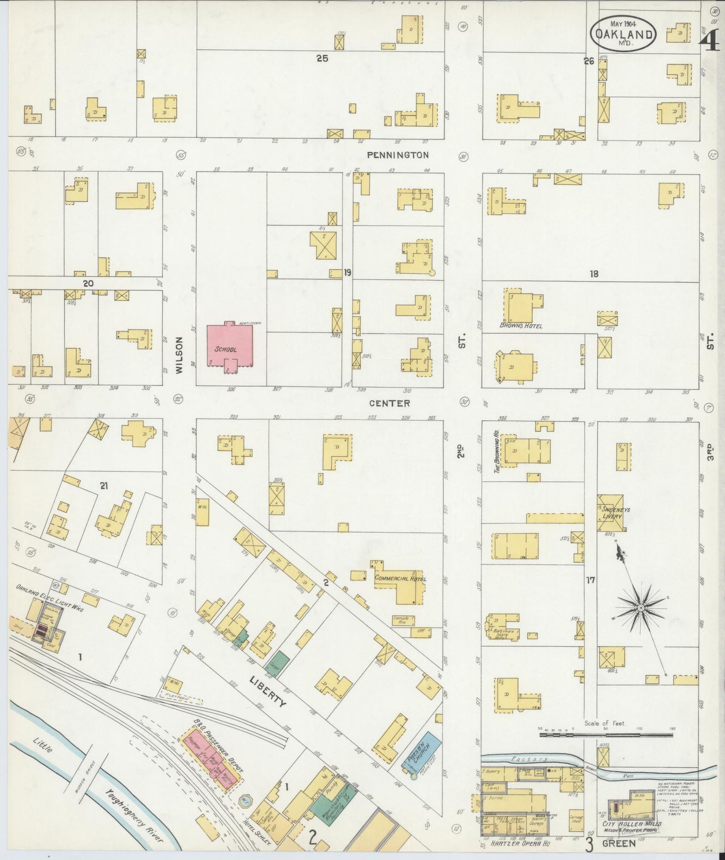 Sanborn Fire Insurance Map from Oakland, Garrett County, Maryland (1904), Sheet #0004 - Historic Sanborn Fire Insurance Map Print, vintage old map wall art, antique decor, genealogy gift, Maryland Maryland map