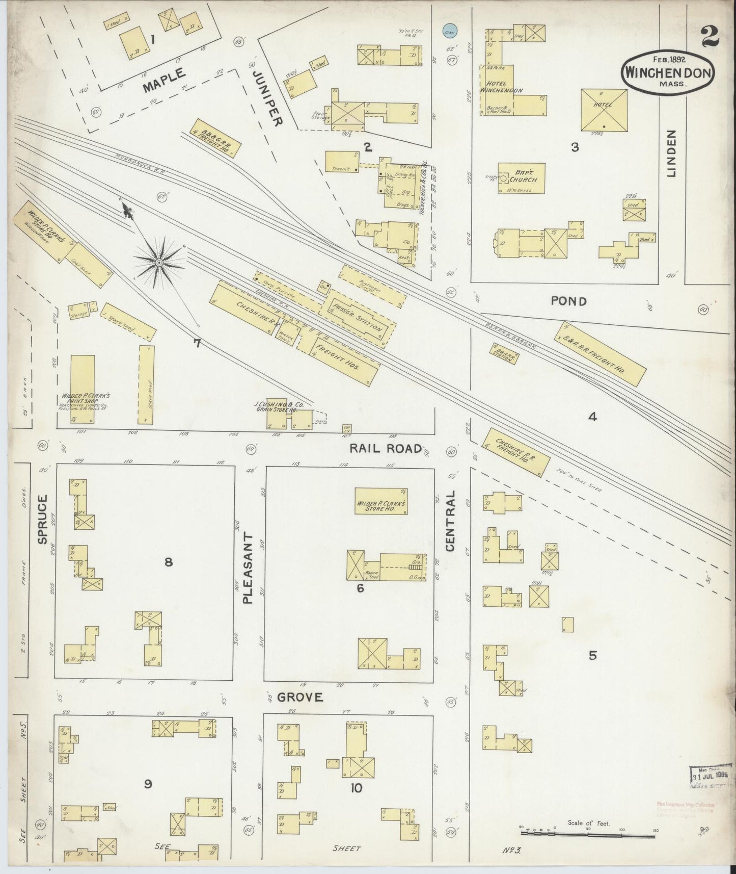 Sanborn Fire Insurance Map from Winchendon, Worcester County, Massachusetts (1892), Sheet #0002 - Historic Sanborn Fire Insurance Map Print, vintage old map wall art, antique decor, genealogy gift, Massachusetts Massachusetts map