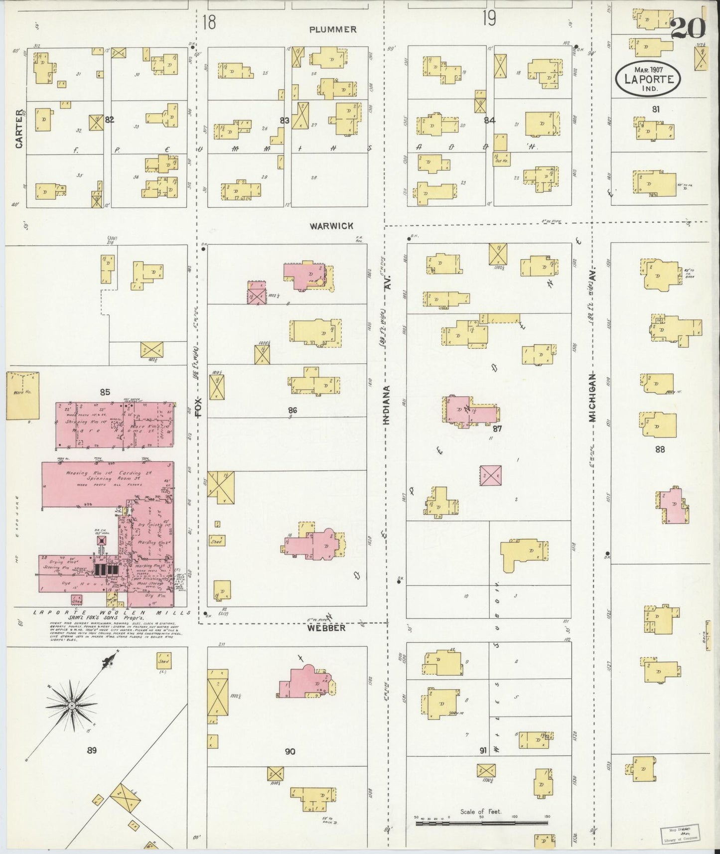 Sanborn Fire Insurance Map from La Porte, La Porte County, Indiana (1907), Sheet #0020 - Complete Map Set gallery image, historic Sanborn map, vintage wall art, Indiana Indiana