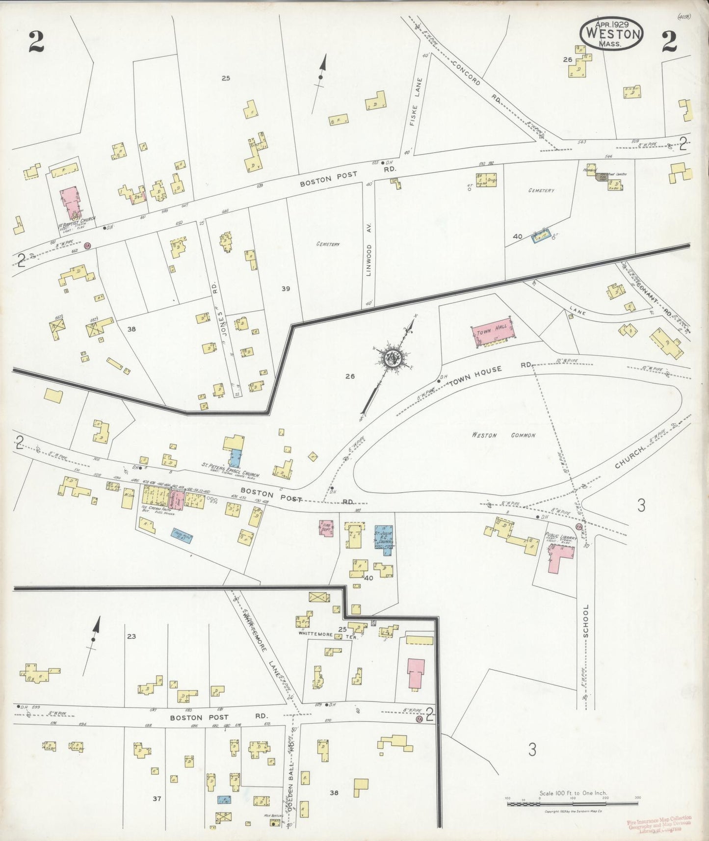 Sanborn Fire Insurance Map from Weston, Middlesex County, Massachusetts (1929), Sheet #0002 - Historic Sanborn Fire Insurance Map Print, vintage old map wall art, antique decor, genealogy gift, Massachusetts Massachusetts map