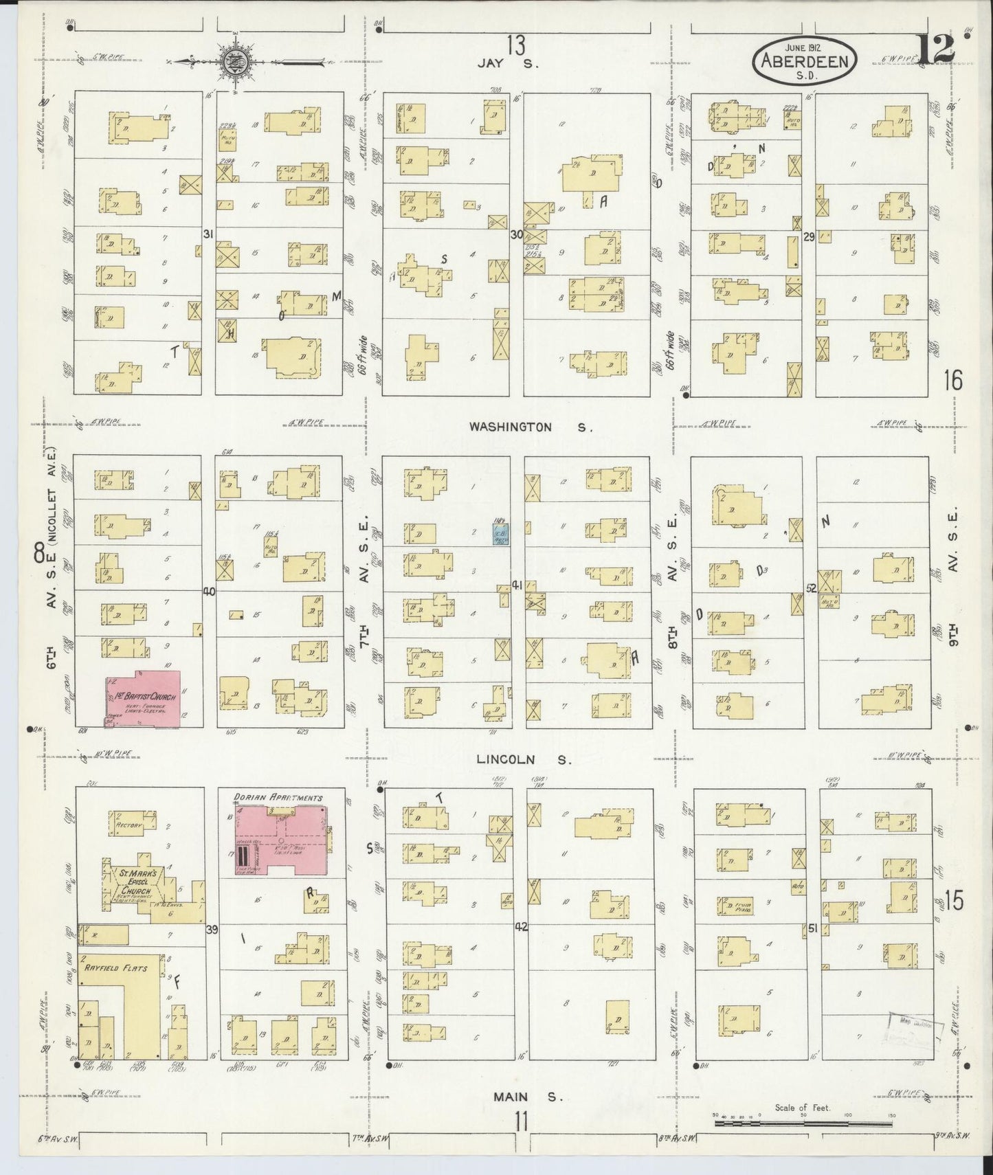 Sanborn Fire Insurance Map from Aberdeen, Brown County, South Dakota (1912), Sheet #0012 - Historic Sanborn Fire Insurance Map Print, vintage old map wall art, antique decor, genealogy gift, South Dakota South Dakota map