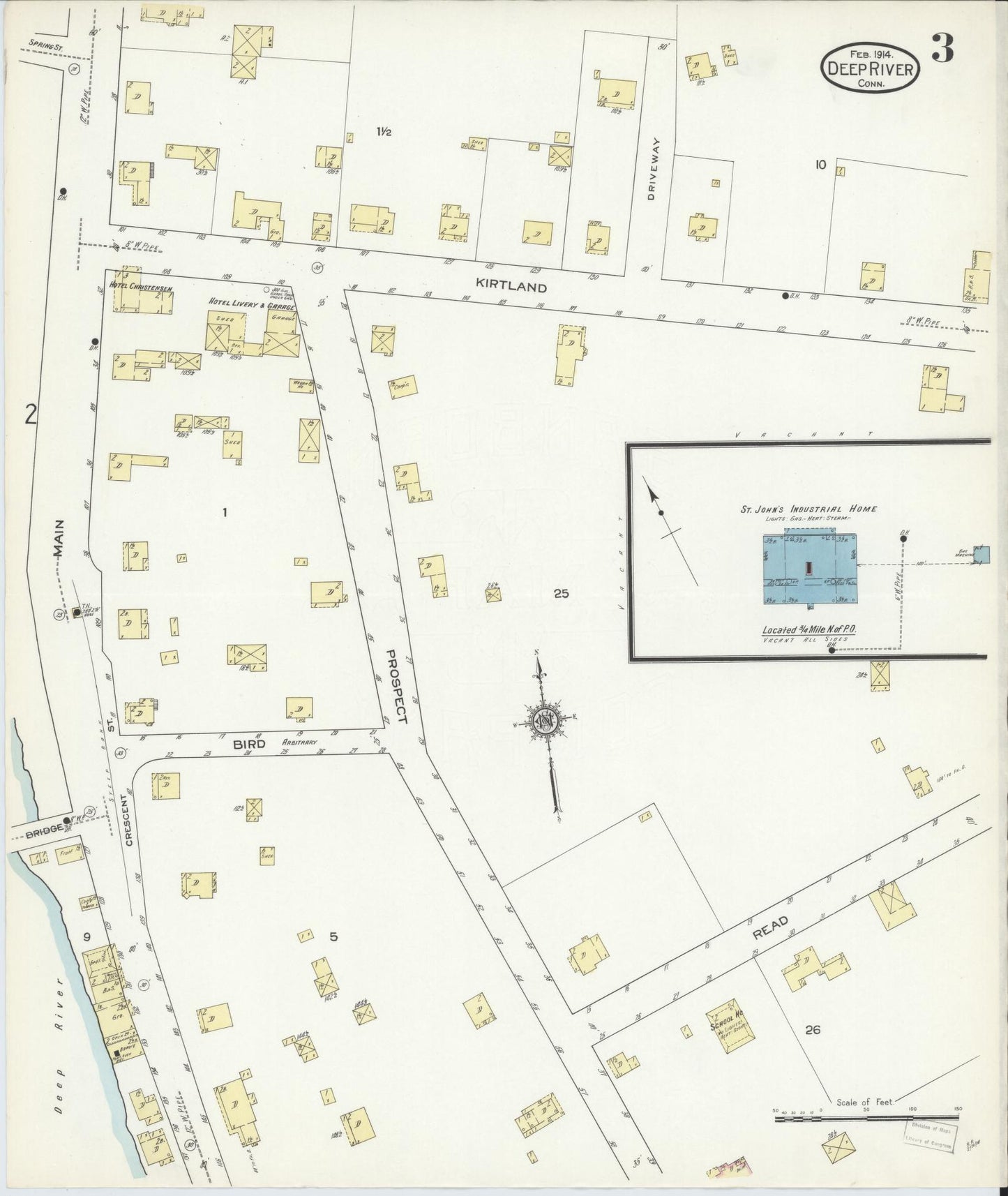 Sanborn Fire Insurance Map from Deep River, Middlesex County, Connecticut (1914), Sheet #0003 - Historic Sanborn Fire Insurance Map Print, vintage old map wall art, antique decor, genealogy gift, Connecticut Connecticut map