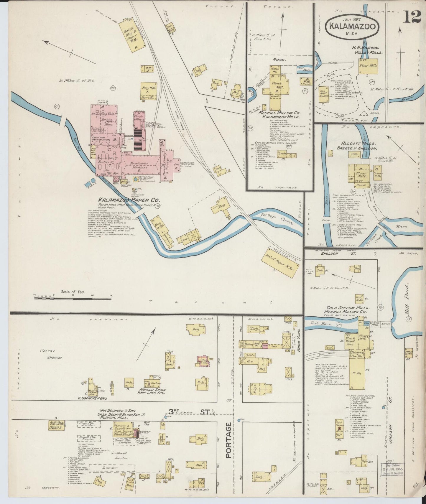 Sanborn Fire Insurance Map from Kalamazoo, Kalamazoo County, Michigan (1887), Sheet #0012 - Complete Map Set gallery image, historic Sanborn map, vintage wall art, Michigan Michigan