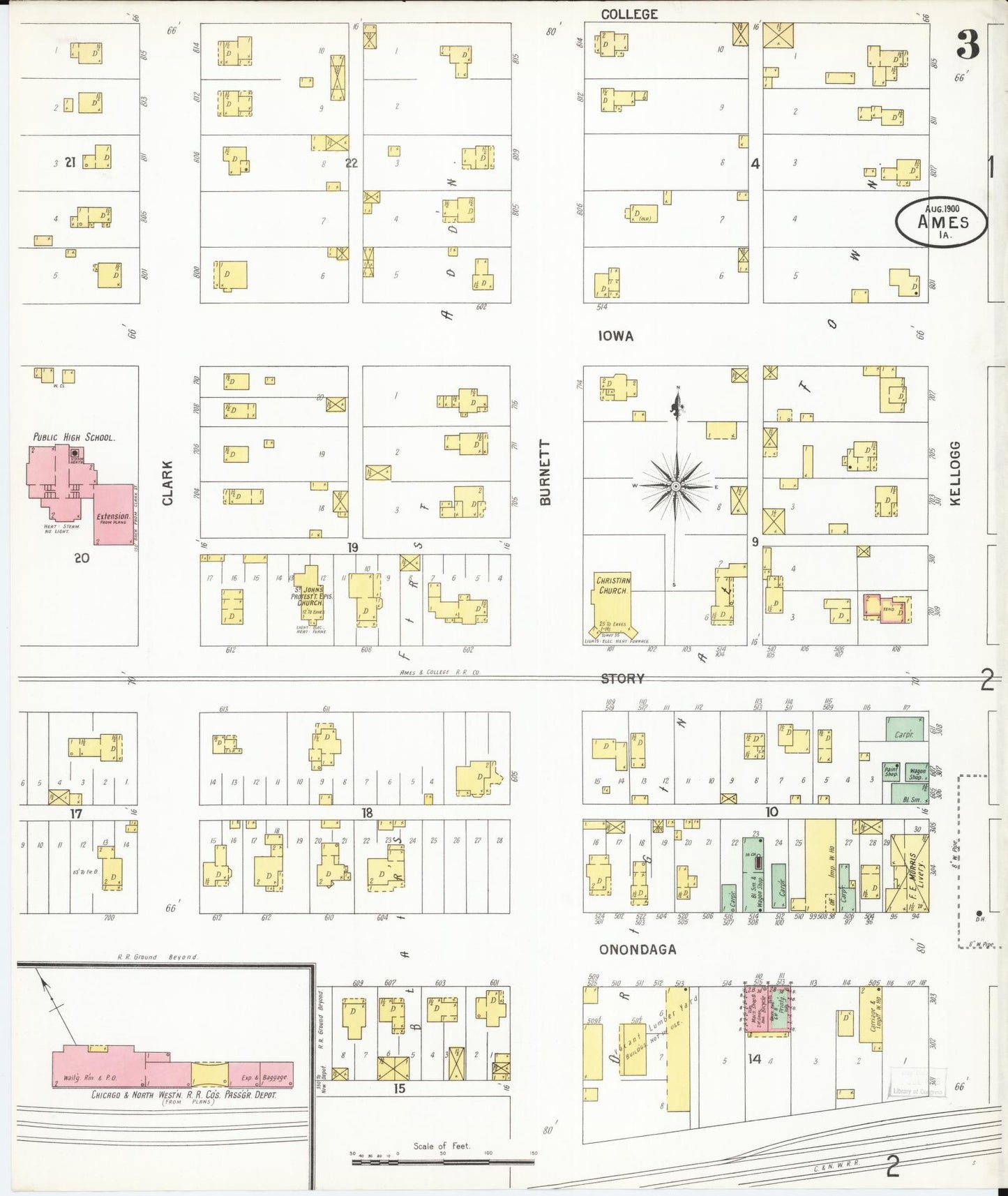 Sanborn Fire Insurance Map from Ames, Story County, Iowa (1900), Sheet #0003 - Historic Sanborn Fire Insurance Map Print