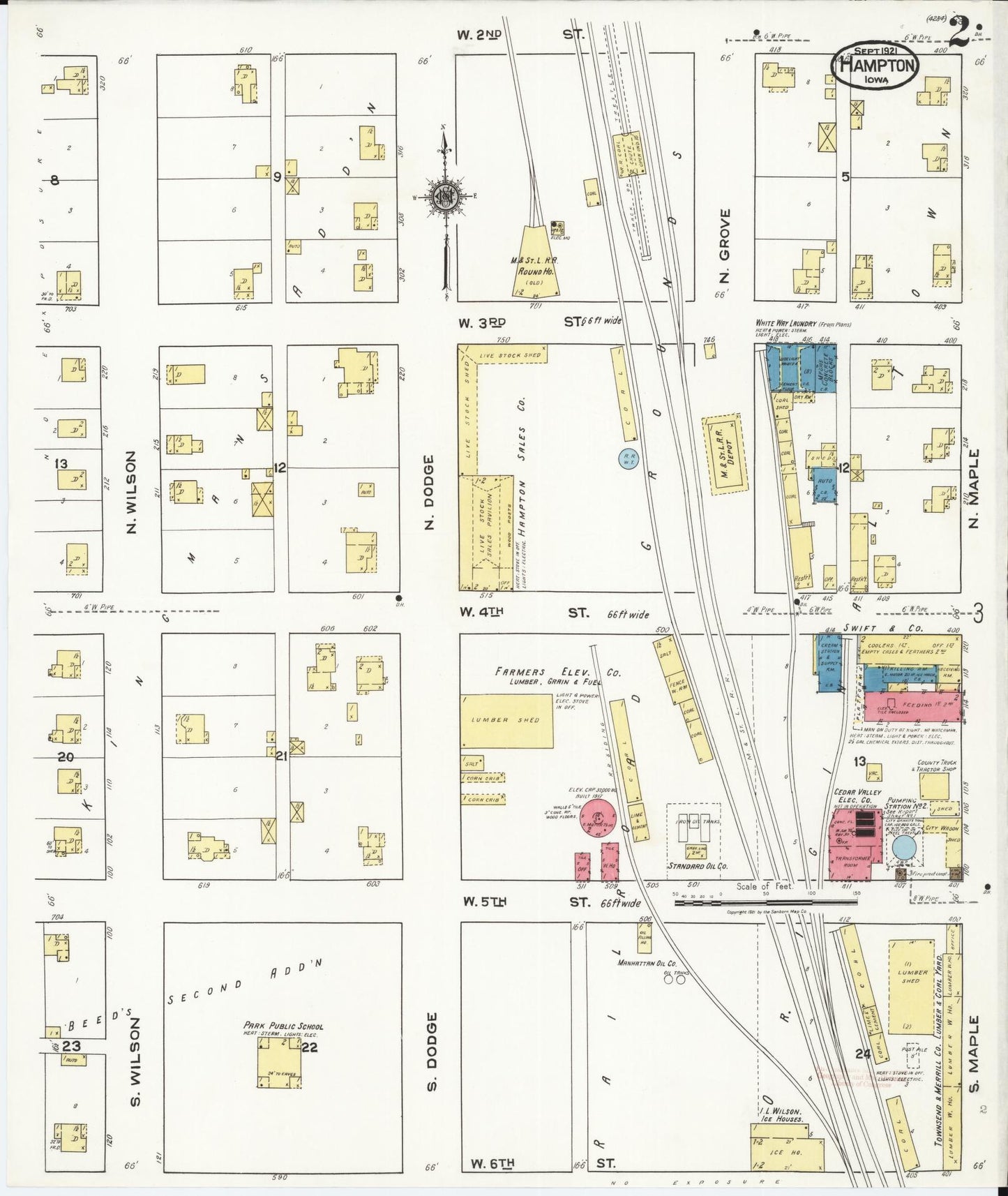Sanborn Fire Insurance Map from Hampton, Franklin County, Iowa (1921), Sheet #0002 - Historic Sanborn Fire Insurance Map Print, vintage old map wall art
