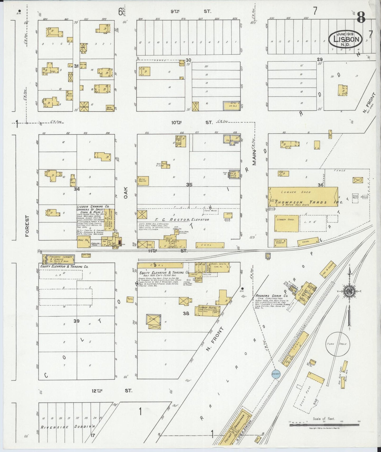 Sanborn Fire Insurance Map from Lisbon, Ransom County, North Dakota (1919), Sheet #0008 - Historic Sanborn Fire Insurance Map Print, vintage old map wall art, antique decor, genealogy gift, North Dakota North Dakota map