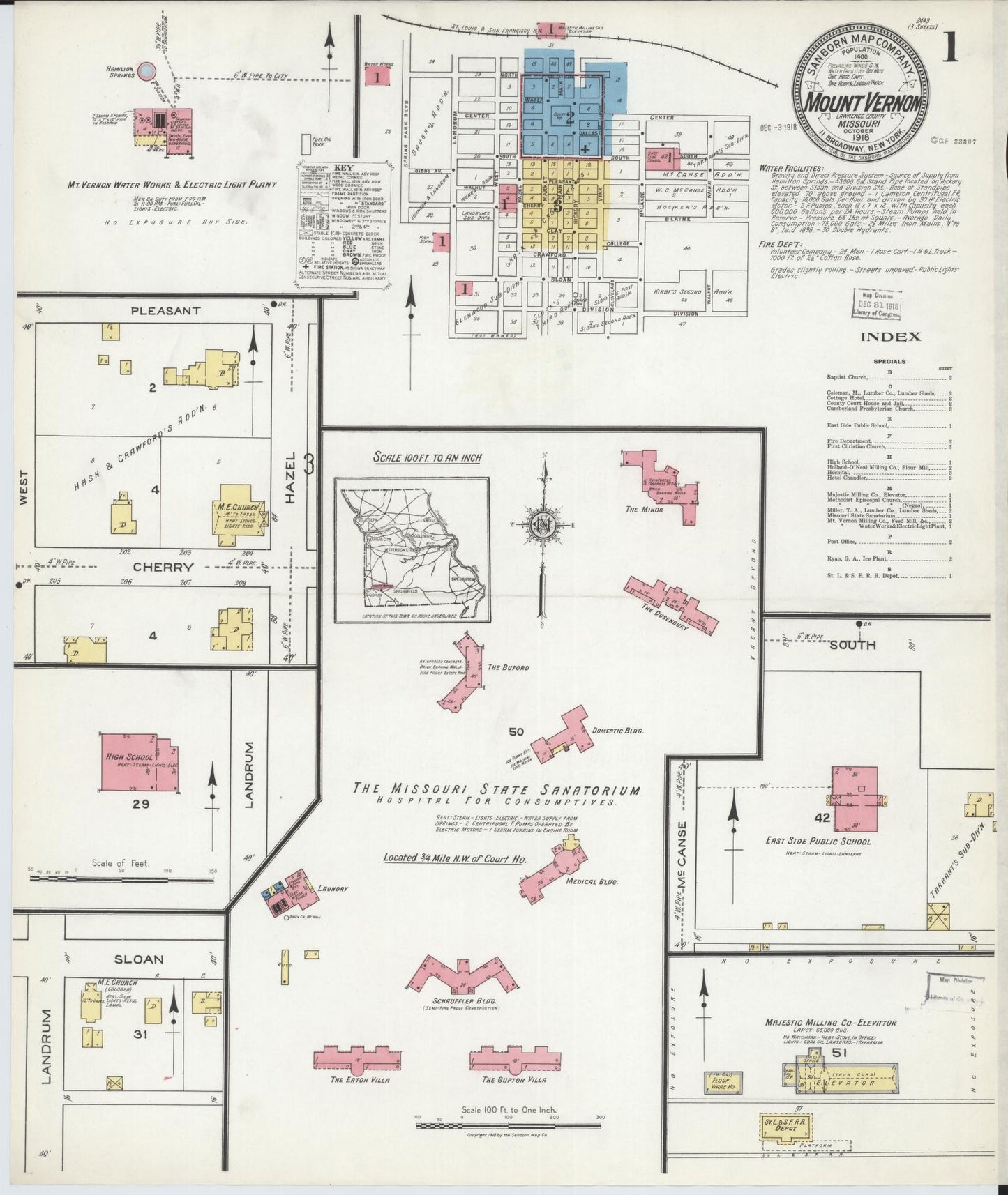 Sanborn Fire Insurance Map from Mount Vernon, Lawrence County, Missouri (1918), Sheet #0001 - Historic Sanborn Fire Insurance Map Print, vintage old map wall art, antique decor, genealogy gift, Missouri Missouri map