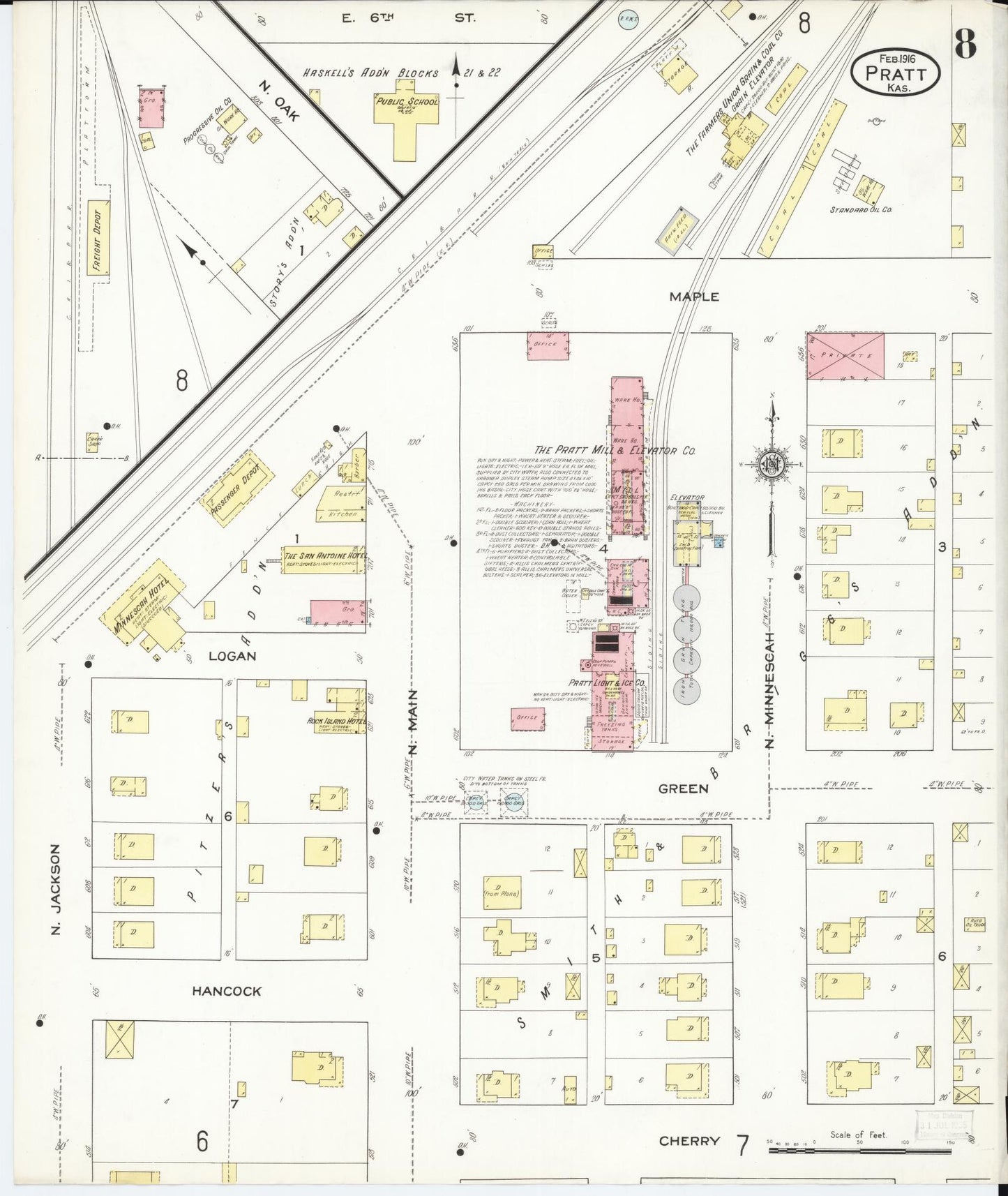 Sanborn Fire Insurance Map from Pratt, Pratt County, Kansas (1916), Sheet #0008 - Complete Map Set gallery image, historic Sanborn map, vintage wall art, Kansas Kansas