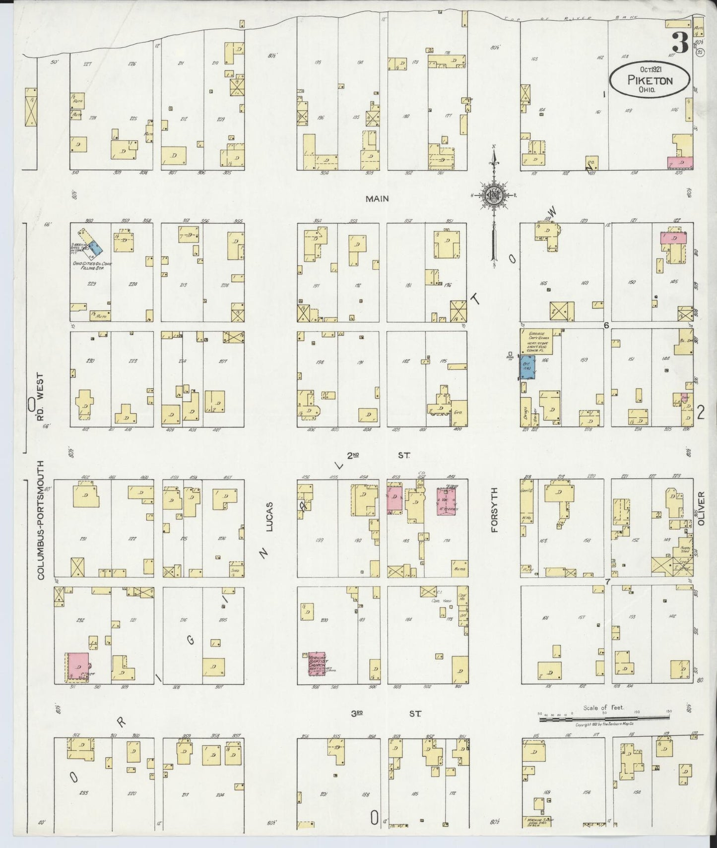Sanborn Fire Insurance Map from Piketon, Pike County, Ohio (1921), Sheet #0003 - Complete Map Set gallery image, historic Sanborn map, vintage wall art, Ohio Ohio