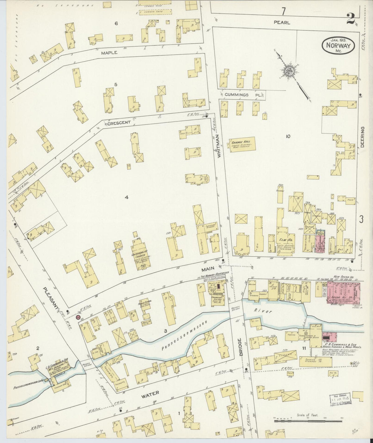Sanborn Fire Insurance Map from Norway, Oxford County, Maine (1913), Sheet #0002 - Historic Sanborn Fire Insurance Map Print, vintage old map wall art, antique decor, genealogy gift, Maine Maine map