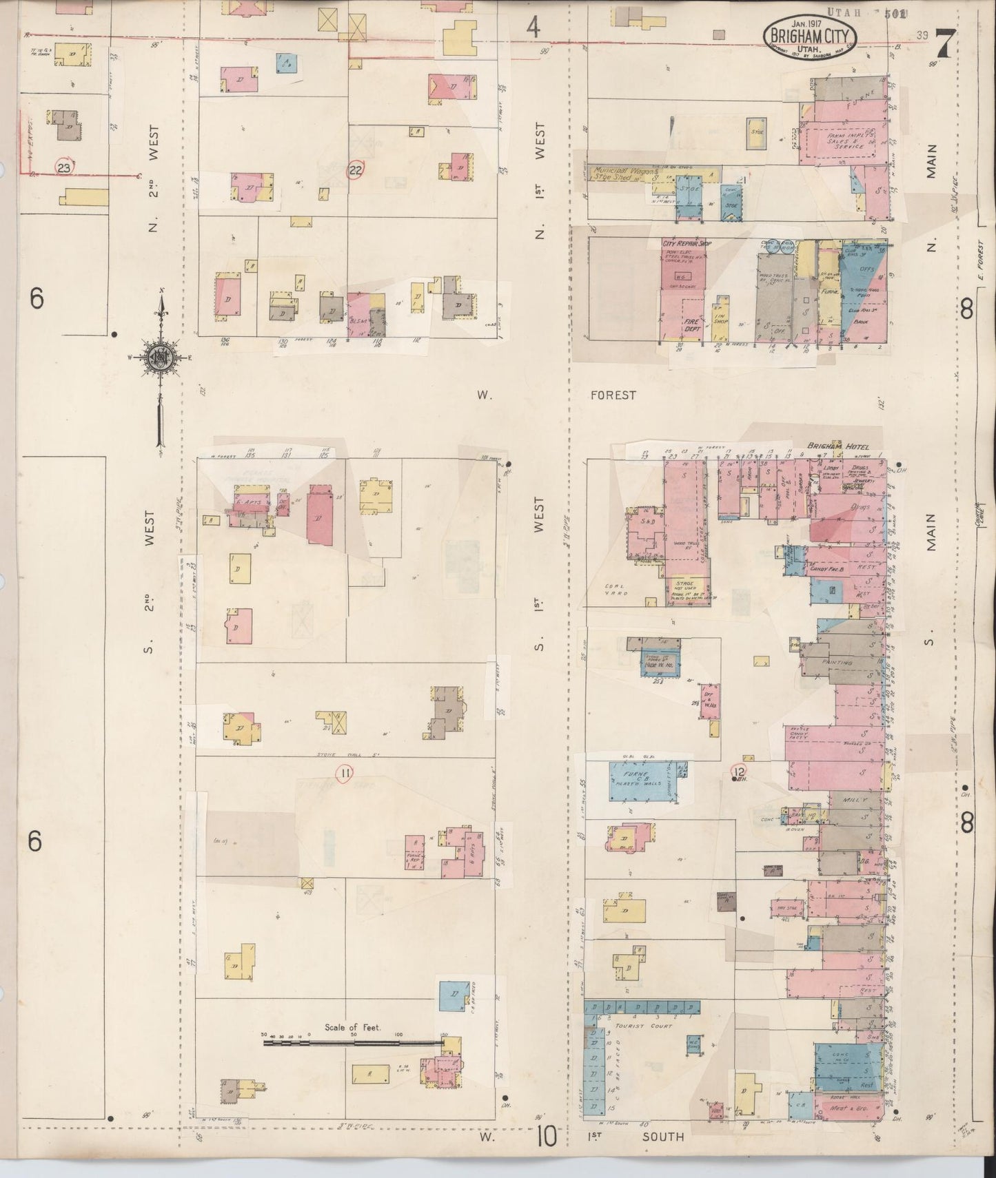 Sanborn Fire Insurance Map from Brigham City, Box Elder County, Utah (1949), Sheet #0007 - Historic Sanborn Fire Insurance Map Print, vintage old map wall art, antique decor, genealogy gift, Utah Utah map