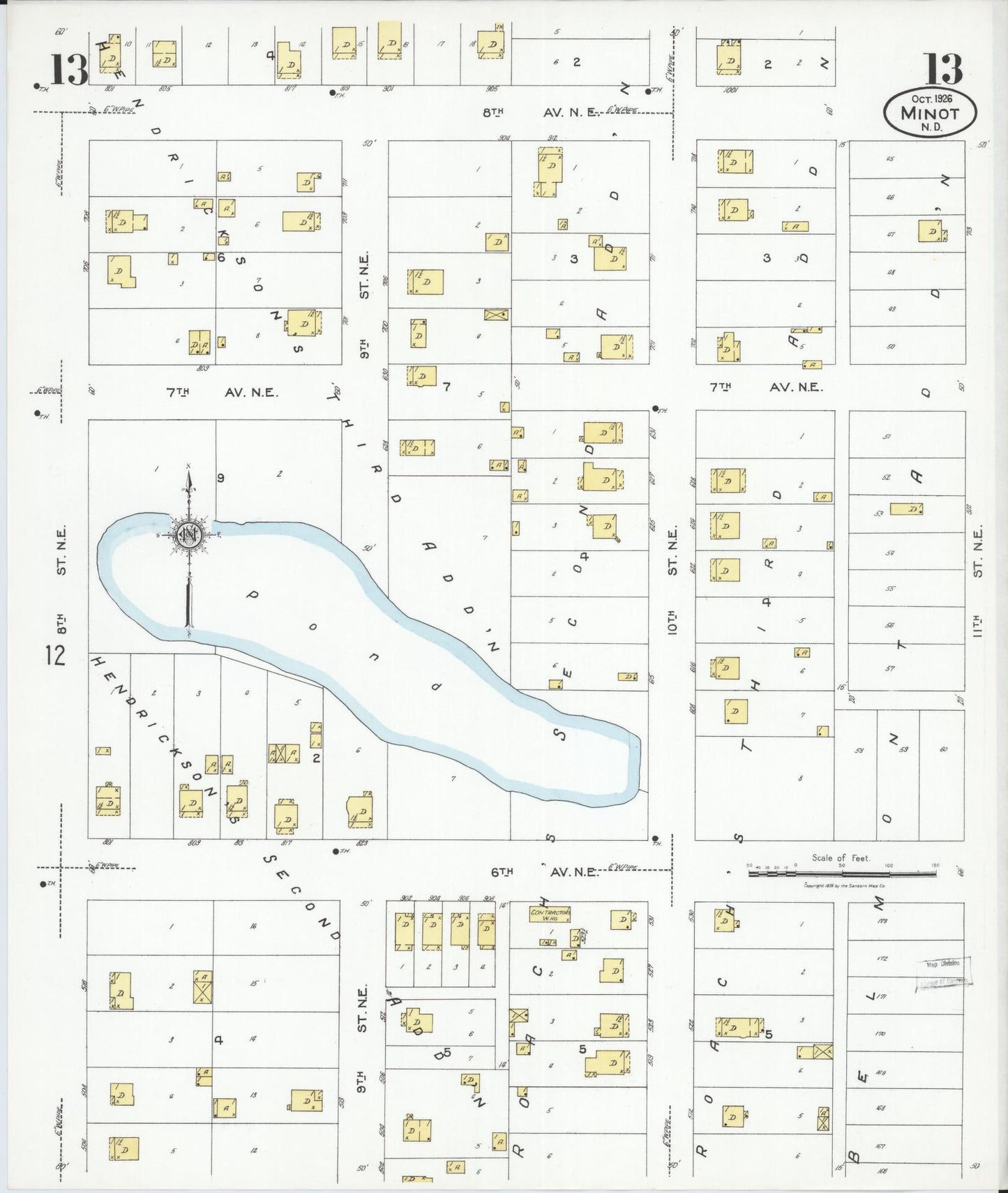 Sanborn Fire Insurance Map from Minot, Ward County, North Dakota (1926), Sheet #0013 - Historic Sanborn Fire Insurance Map Print, vintage old map wall art, antique decor, genealogy gift, North Dakota North Dakota map