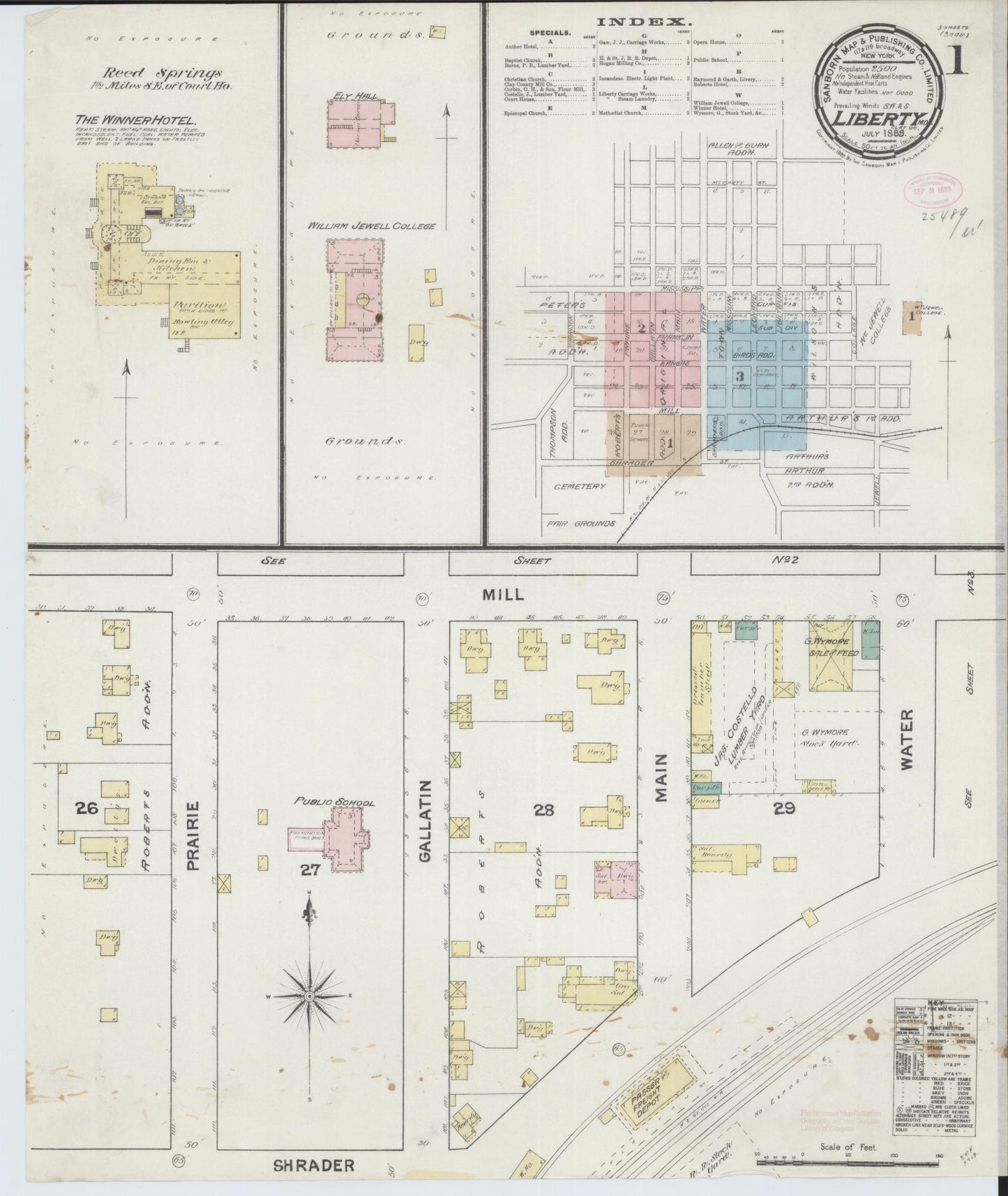 Sanborn Fire Insurance Map from Liberty, Clay County, Missouri (1889), Sheet #0001 - Historic Sanborn Fire Insurance Map Print, vintage old map wall art, antique decor, genealogy gift, Missouri Missouri map
