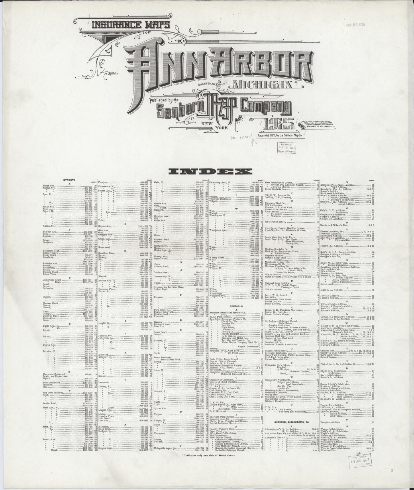 Sanborn Fire Insurance Map from Ann Arbor, Washtenaw County, Michigan. (1925) – Historic Sanborn Fire Insurance Map Print