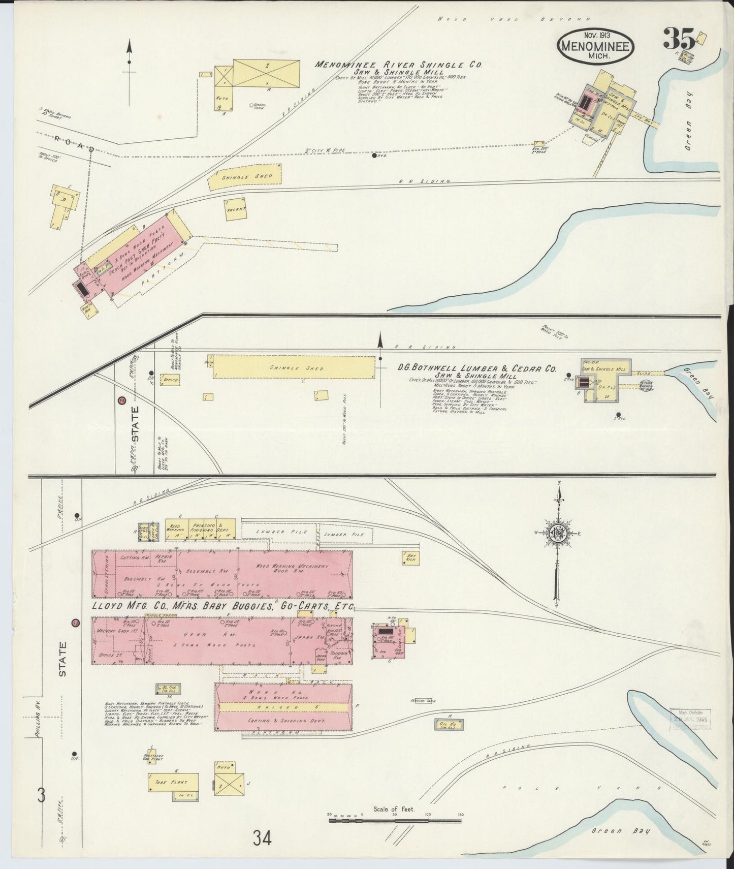 Sanborn Fire Insurance Map from Menominee, Menominee County, Michigan (1913), Sheet #0035 - Complete Map Set gallery image, historic Sanborn map, vintage wall art, Michigan Michigan