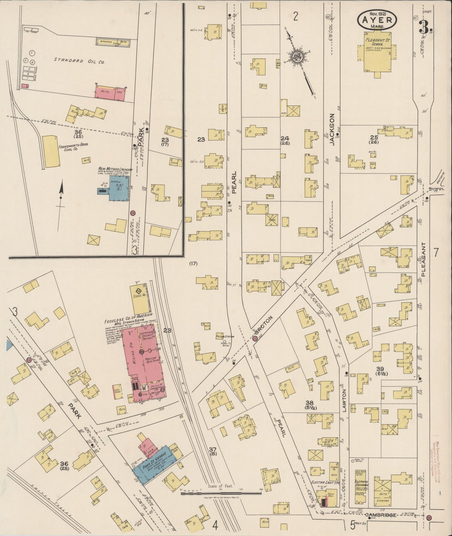 Sanborn Fire Insurance Map from Ayer, Middlesex County, Massachusetts (1921), Sheet #0003 - Historic Sanborn Fire Insurance Map Print, vintage old map wall art, antique decor, genealogy gift, Massachusetts Massachusetts map