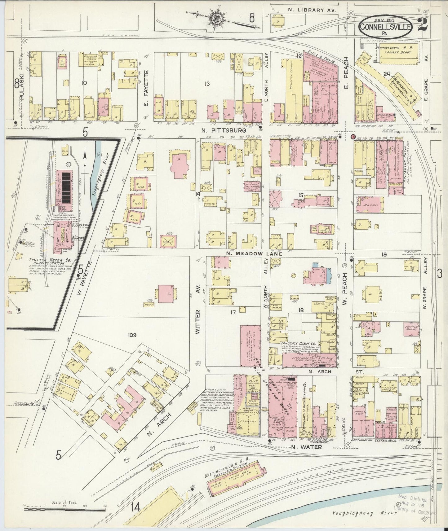 Sanborn Fire Insurance Map from Connellsville, Fayette County, Pennsylvania (1914), Sheet #0002 - Historic Sanborn Fire Insurance Map Print, vintage old map wall art, antique decor, genealogy gift, Pennsylvania Pennsylvania map