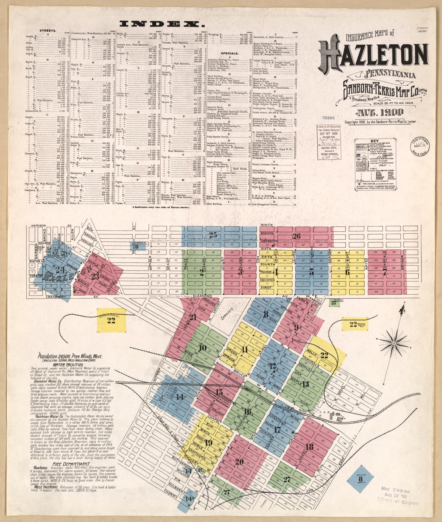 Sanborn Fire Insurance Map from Hazleton, Luzerne County, Pennsylvania. (1900) – Historic Sanborn Fire Insurance Map Print
