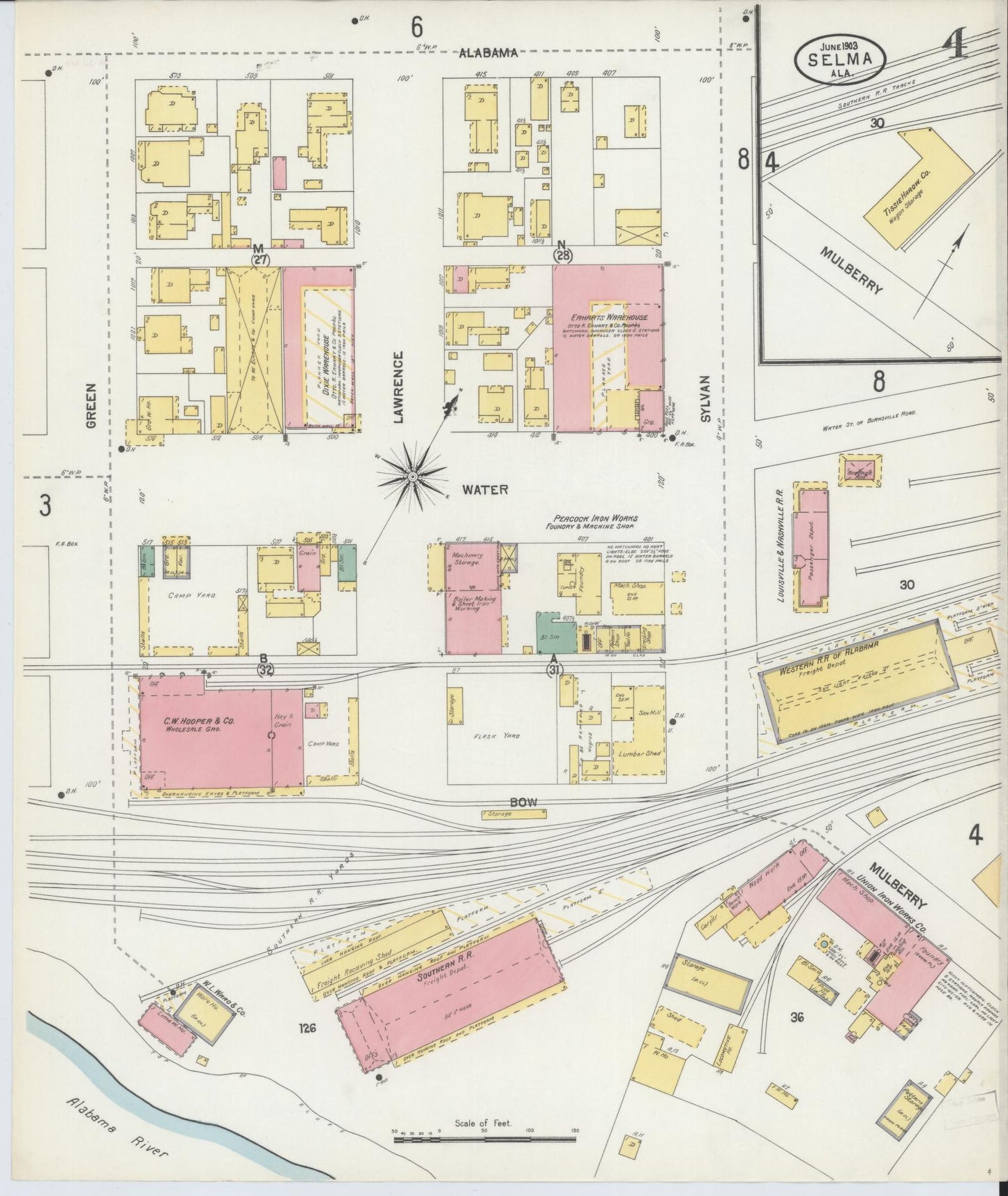 Sanborn Fire Insurance Map from Selma, Dallas County, Alabama (1903), Sheet #0004 - Historic Sanborn Fire Insurance Map Print, vintage old map wall art, antique decor, genealogy gift, Alabama Alabama map