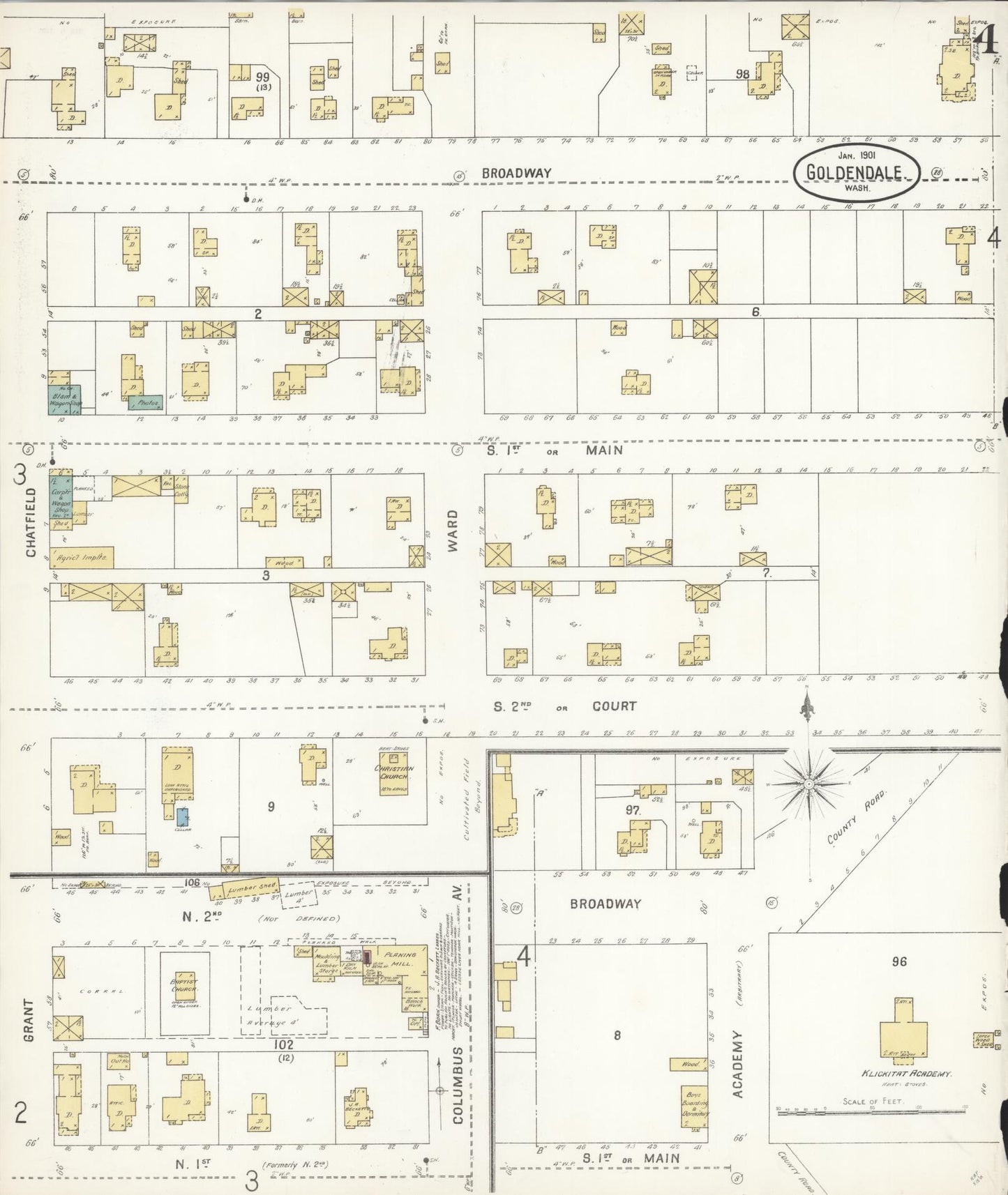 Sanborn Fire Insurance Map from Goldendale, Klickitat County, Washington (1901), Sheet #0004 - Complete Map Set gallery image, historic Sanborn map, vintage wall art, Washington Washington