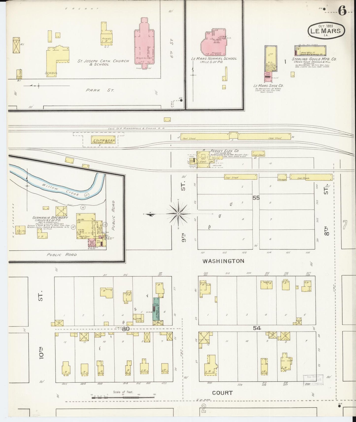 Sanborn Fire Insurance Map from Le Mars, Plymouth County, Iowa (1893), Sheet #0006 - Historic Sanborn Fire Insurance Map Print, vintage old map wall art