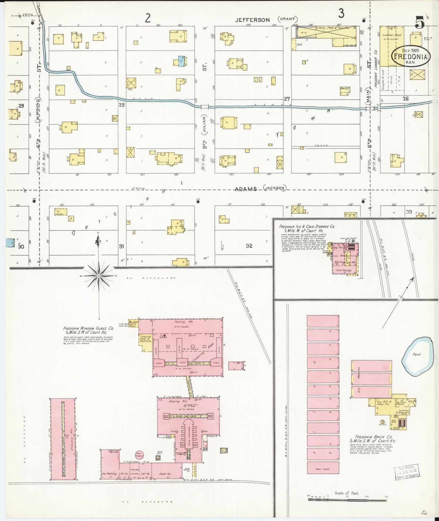 Sanborn Fire Insurance Map from Fredonia, Wilson County, Kansas (1905), Sheet #0005 - Historic Sanborn Fire Insurance Map Print, vintage old map wall art, antique decor, genealogy gift, Kansas Kansas map