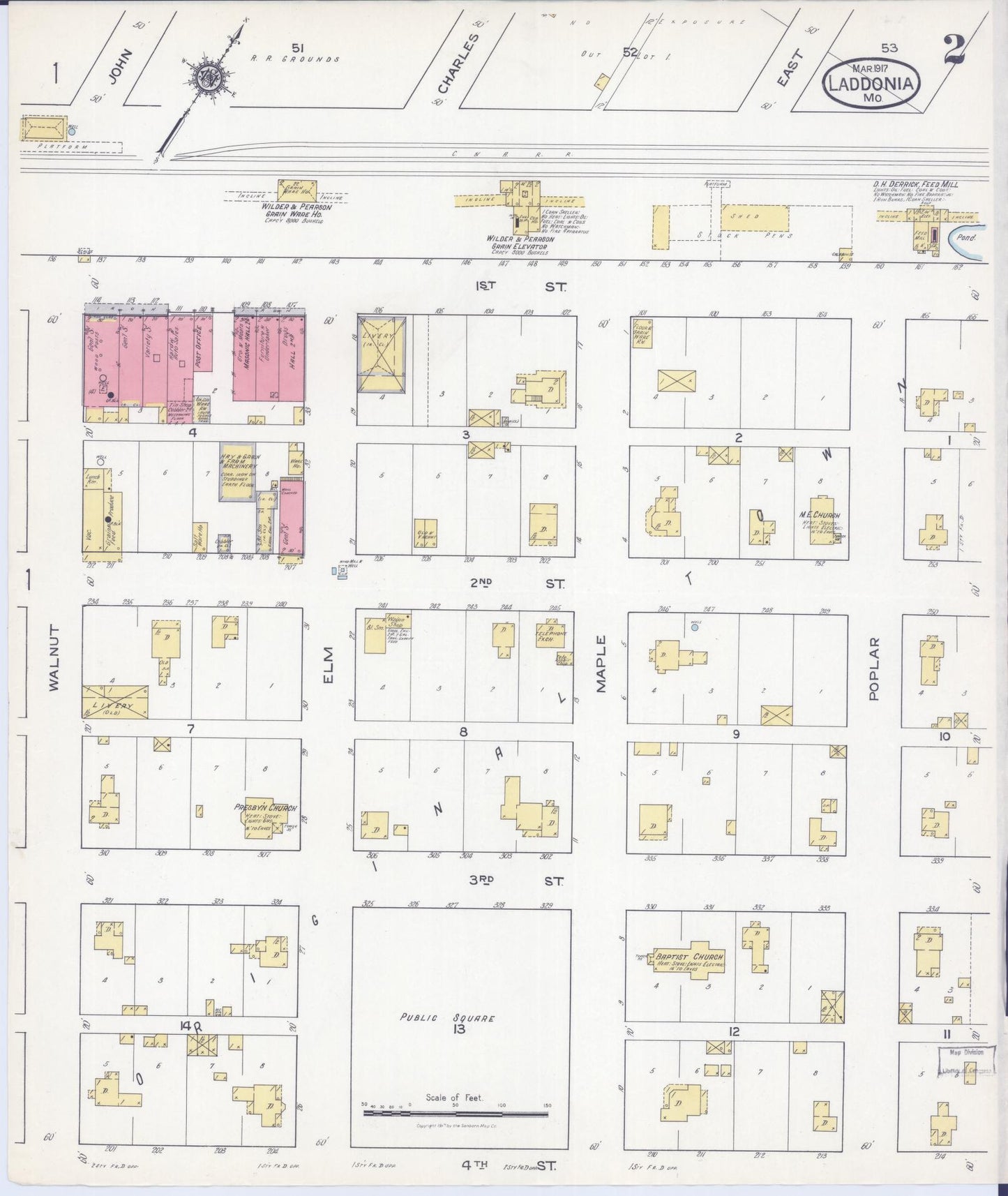 Sanborn Fire Insurance Map from Laddonia, Audrain County, Missouri (1917), Sheet #0002 - Complete Map Set gallery image, historic Sanborn map, vintage wall art, Missouri Missouri