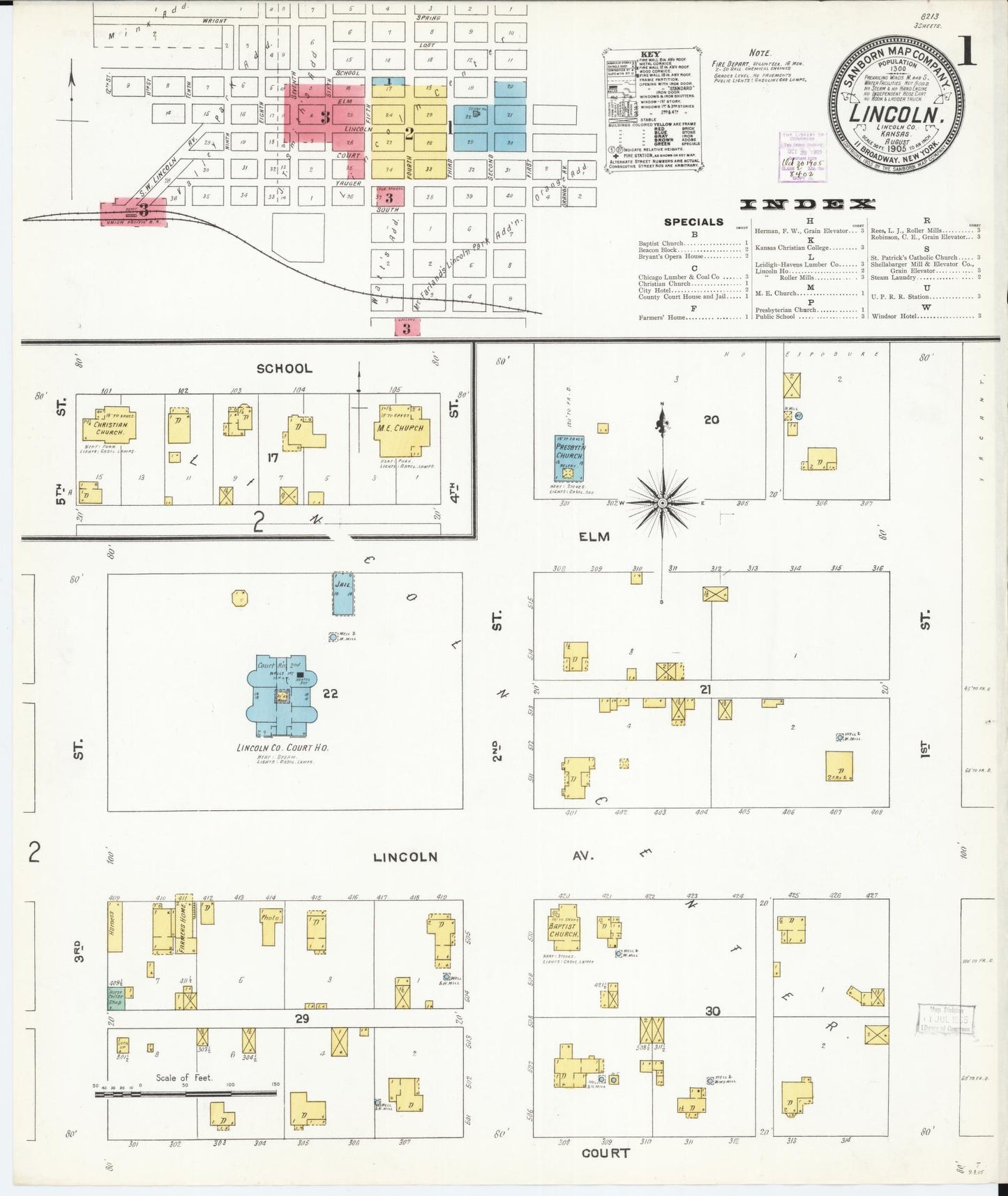 Sanborn Fire Insurance Map from Lincoln, Lincoln County, Kansas. (1905) – Historic Sanborn Fire Insurance Map Print