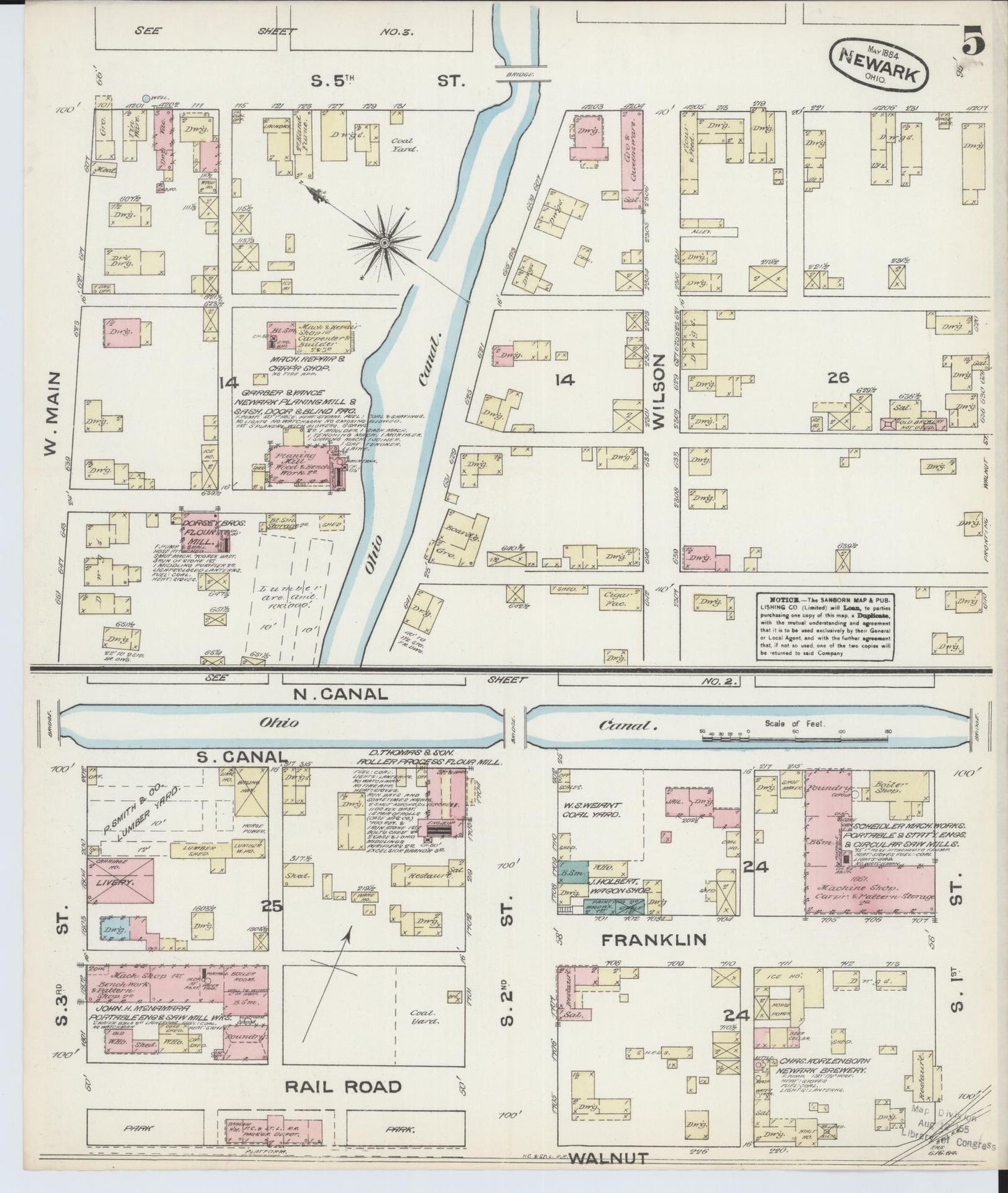 Sanborn Fire Insurance Map from Newark, Licking County, Ohio (1884), Sheet #0005 - Historic Sanborn Fire Insurance Map Print, vintage old map wall art, antique decor, genealogy gift, Ohio Ohio map