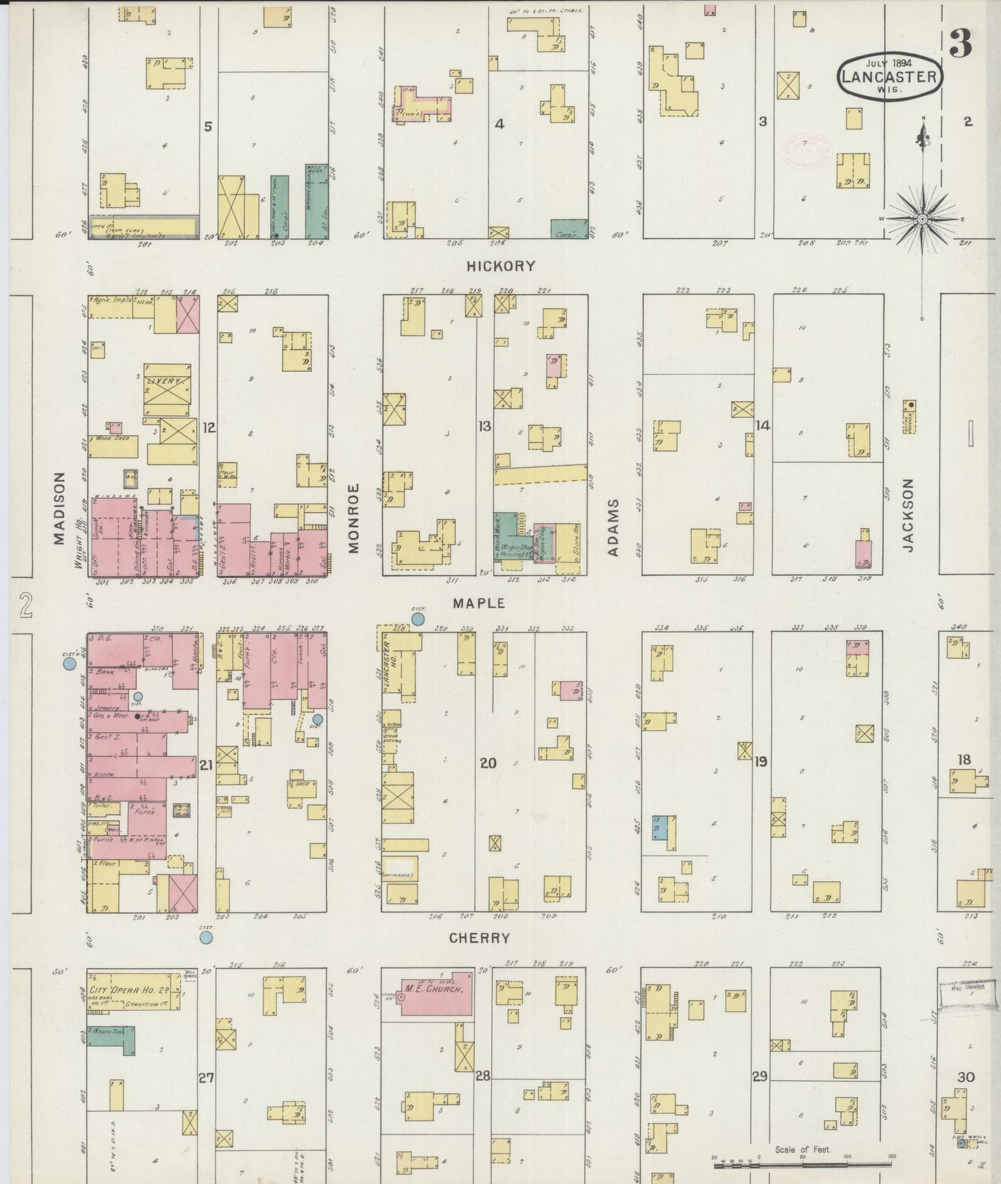 Sanborn Fire Insurance Map from Lancaster, Grant County, Wisconsin (1894), Sheet #0003 - Historic Sanborn Fire Insurance Map Print, vintage old map wall art, antique decor, genealogy gift, Wisconsin Wisconsin map