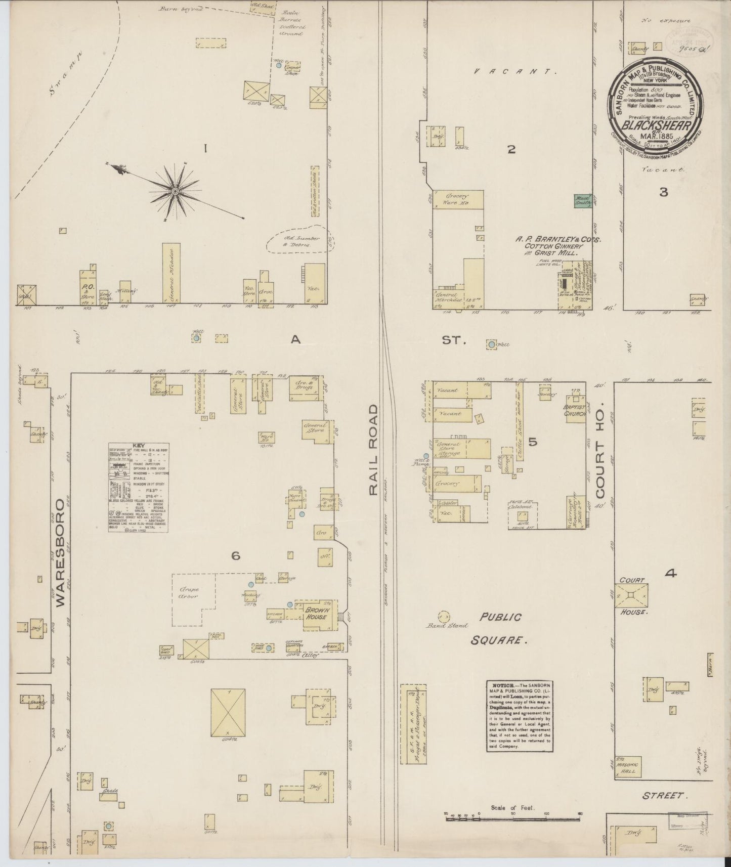 Sanborn Fire Insurance Map from Blackshear, Pierce County, Georgia. (1885) – Historic Sanborn Fire Insurance Map Print