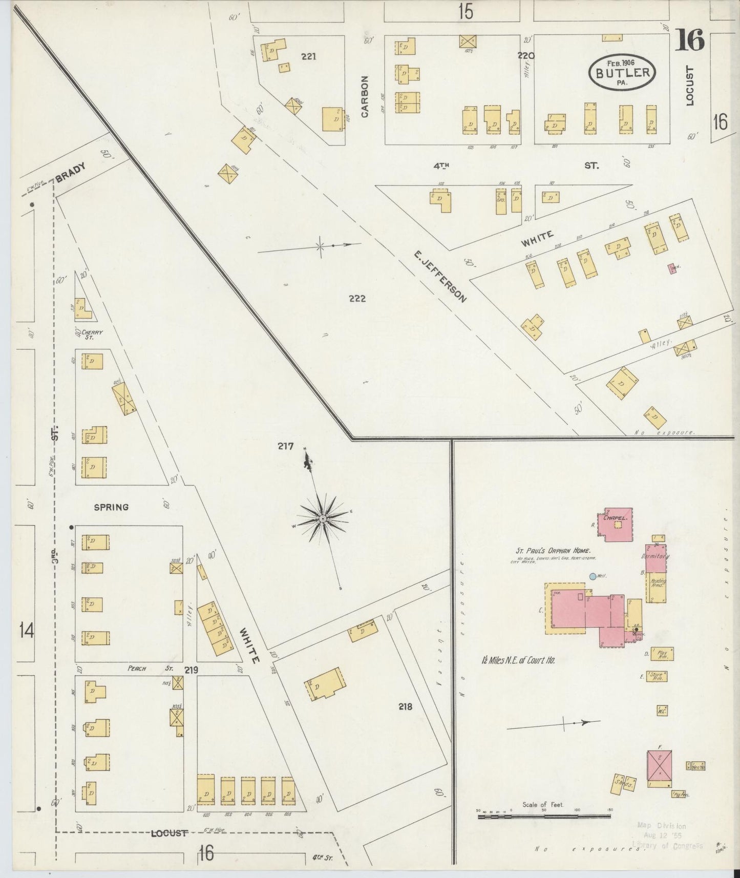 Sanborn Fire Insurance Map from Butler, Butler County, Pennsylvania (1906), Sheet #0016 - Historic Sanborn Fire Insurance Map Print, vintage old map wall art, antique decor, genealogy gift, Pennsylvania Pennsylvania map