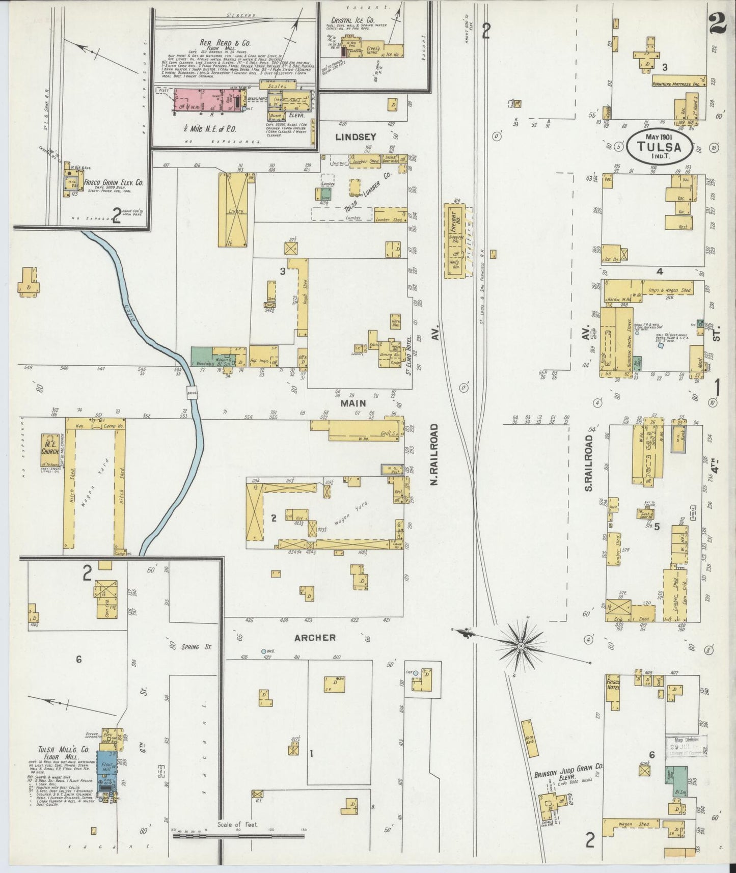 Sanborn Fire Insurance Map from Tulsa, Tulsa County, Oklahoma (1901), Sheet #0002 - Complete Map Set gallery image, historic Sanborn map, vintage wall art, Oklahoma Oklahoma