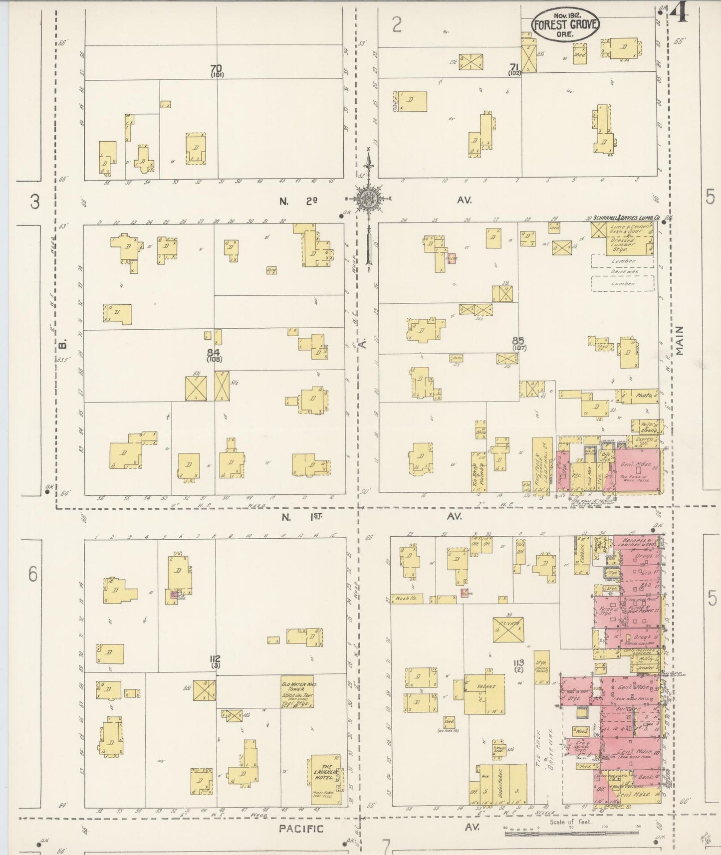 Sanborn Fire Insurance Map from Forest Grove, Washington County, Oregon (1912), Sheet #0004 - Historic Sanborn Fire Insurance Map Print, vintage old map wall art, antique decor, genealogy gift, Oregon Oregon map
