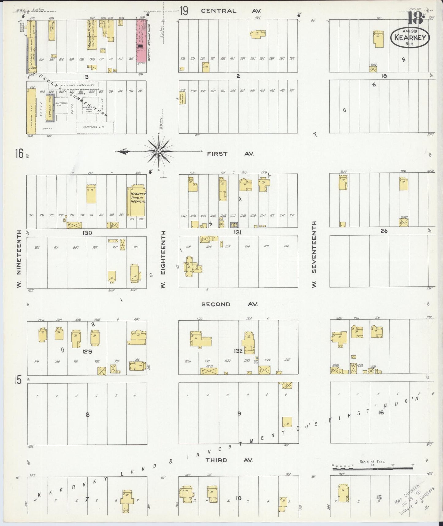 Sanborn Fire Insurance Map from Kearney, Buffalo County, Nebraska (1909), Sheet #0018 - Historic Sanborn Fire Insurance Map Print, vintage old map wall art, antique decor, genealogy gift, Nebraska Nebraska map