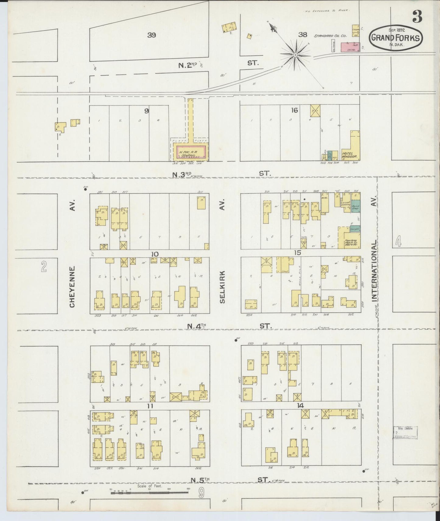 Sanborn Fire Insurance Map from Grand Forks, Grand Forks County, North Dakota (1892), Sheet #0003 - Historic Sanborn Fire Insurance Map Print, vintage old map wall art, antique decor, genealogy gift, North Dakota North Dakota map