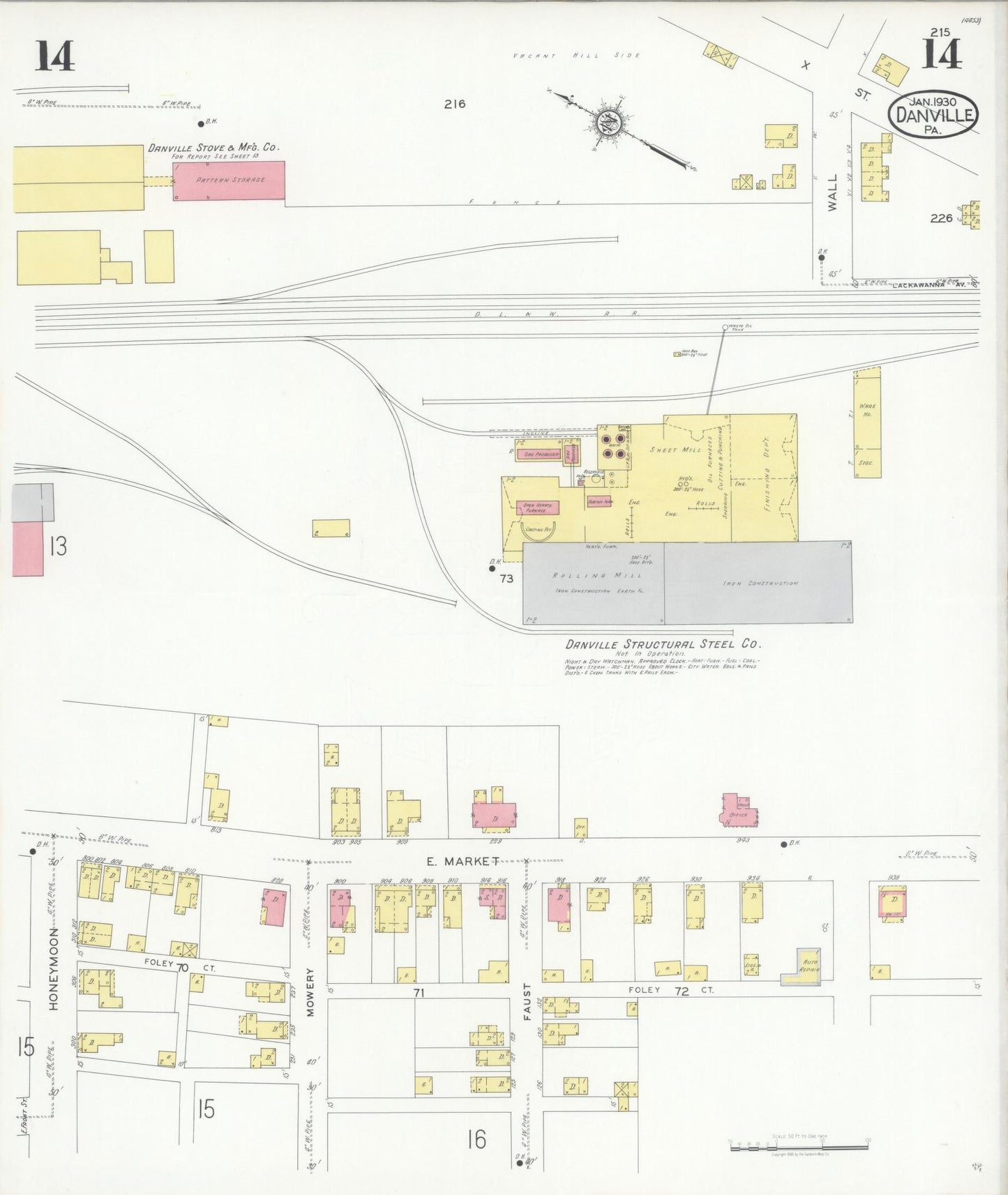 Sanborn Fire Insurance Map from Danville, Montour County, Pennsylvania (1930), Sheet #0014 - Historic Sanborn Fire Insurance Map Print, vintage old map wall art, antique decor, genealogy gift, Pennsylvania Pennsylvania map