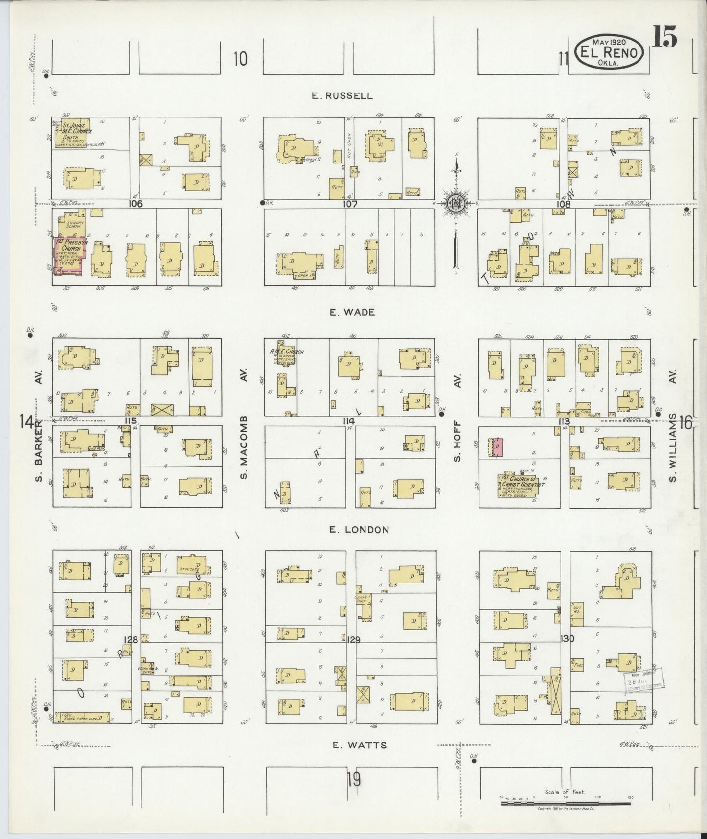 Sanborn Fire Insurance Map from El Reno, Canadian County, Oklahoma (1920), Sheet #0015 - Historic Sanborn Fire Insurance Map Print, vintage old map wall art, antique decor, genealogy gift, Oklahoma Oklahoma map