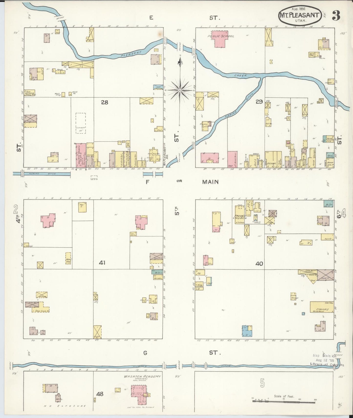 Sanborn Fire Insurance Map from Mount Pleasant, Sanpete County, Utah (1892), Sheet #0003 - Historic Sanborn Fire Insurance Map Print, vintage old map wall art, antique decor, genealogy gift, Utah Utah map