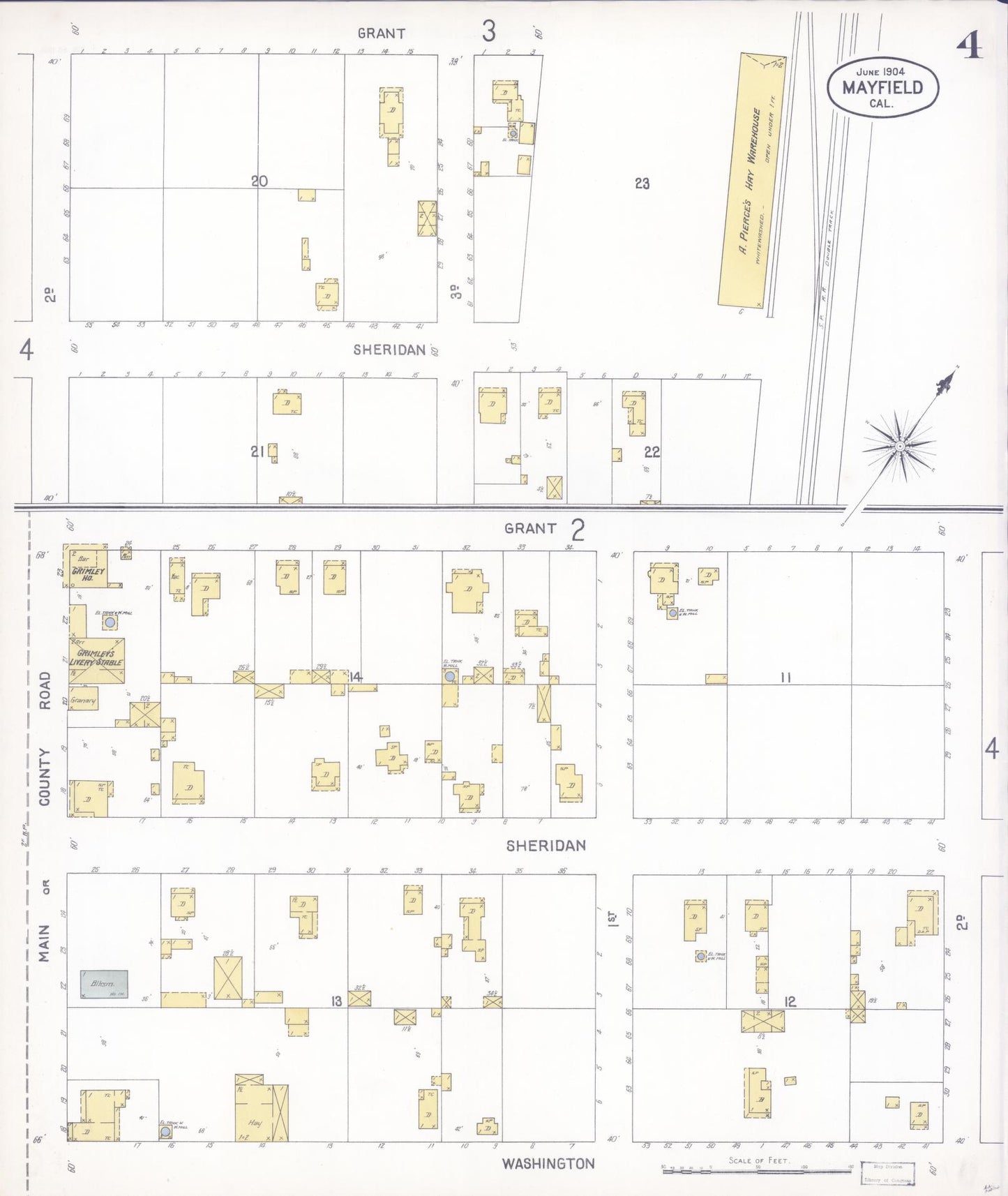 Sanborn Fire Insurance Map from Mayfield, Santa Clara County, California (1904), Sheet #0004 - Historic Sanborn Fire Insurance Map Print, vintage old map wall art, antique decor, genealogy gift, California California map