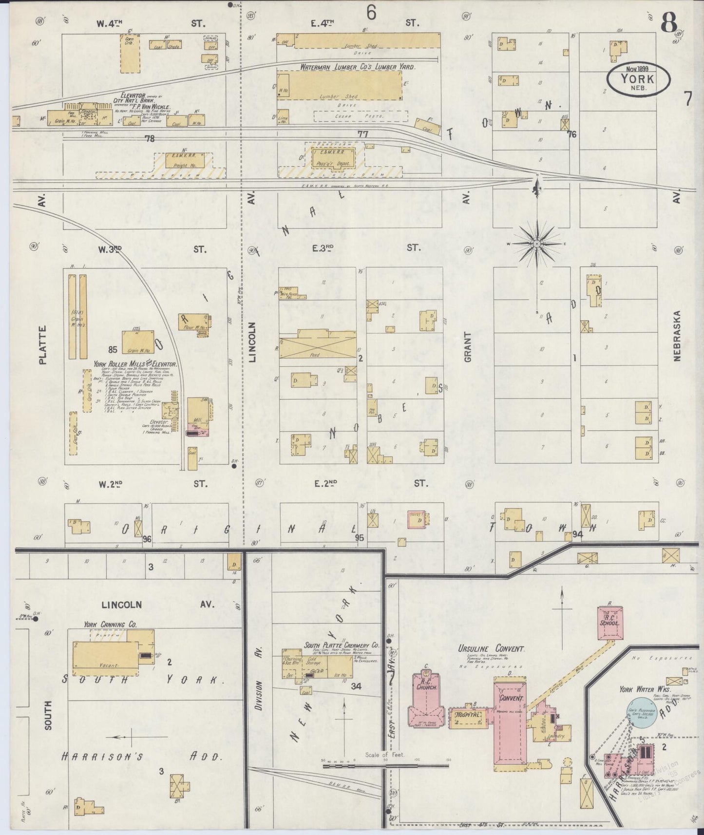 Sanborn Fire Insurance Map from York, York County, Nebraska (1899), Sheet #0008 - Historic Sanborn Fire Insurance Map Print, vintage old map wall art, antique decor, genealogy gift, Nebraska Nebraska map