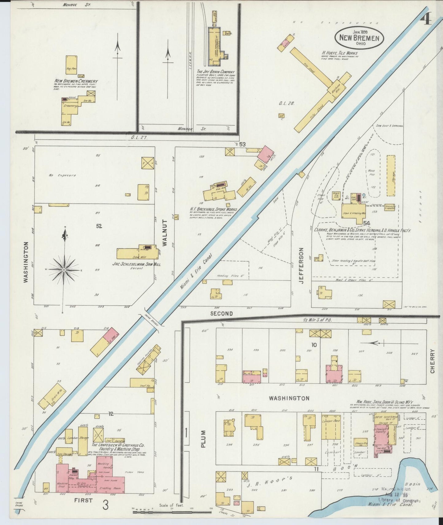 Sanborn Fire Insurance Map from New Bremen, Auglaize County, Ohio (1899), Sheet #0004 - Historic Sanborn Fire Insurance Map Print, vintage old map wall art, antique decor, genealogy gift, Ohio Ohio map