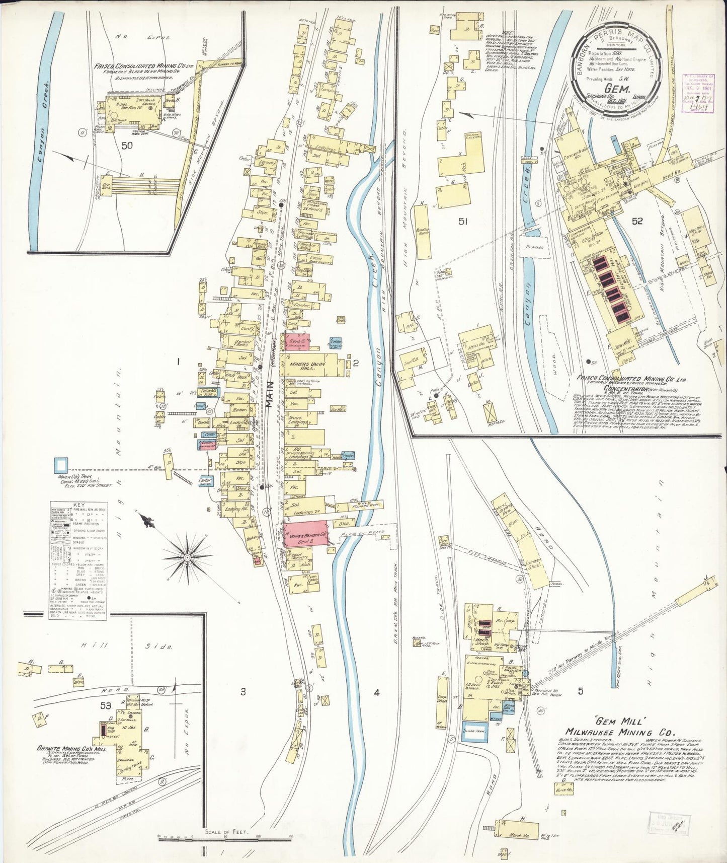 Sanborn Fire Insurance Map from Gem, Shoshone County, Idaho (1901), Sheet #0001 - Historic Sanborn Fire Insurance Map Print, vintage old map wall art, antique decor, genealogy gift, Idaho Idaho map