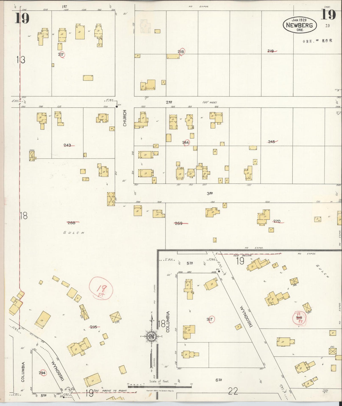 Sanborn Fire Insurance Map from Newberg, Yamhill County, Oregon (1934), Sheet #0019 - Historic Sanborn Fire Insurance Map Print, vintage old map wall art, antique decor, genealogy gift, Oregon Oregon map