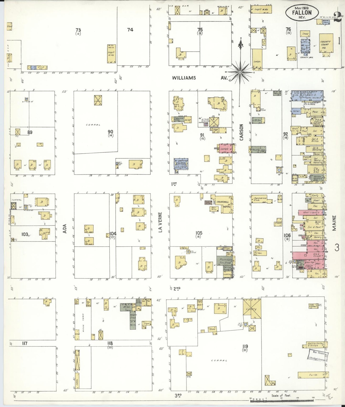 Sanborn Fire Insurance Map from Fallon, Churchill County, Nevada (1909), Sheet #0002 - Historic Sanborn Fire Insurance Map Print, vintage old map wall art, antique decor, genealogy gift, Nevada Nevada map