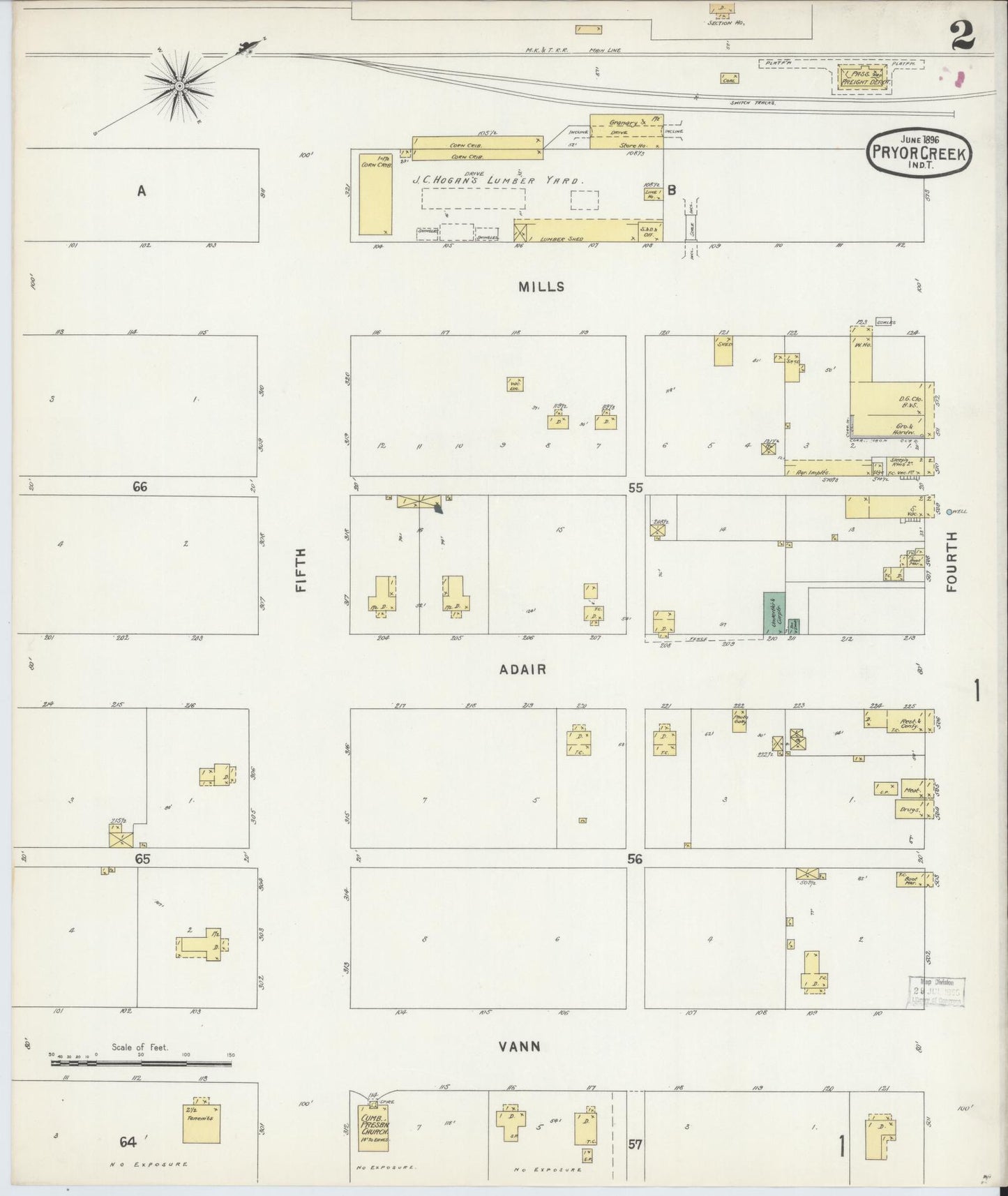 Sanborn Fire Insurance Map from Pryor Creek, Mayes County, Oklahoma (1896), Sheet #0002 - Historic Sanborn Fire Insurance Map Print, vintage old map wall art, antique decor, genealogy gift, Oklahoma Oklahoma map