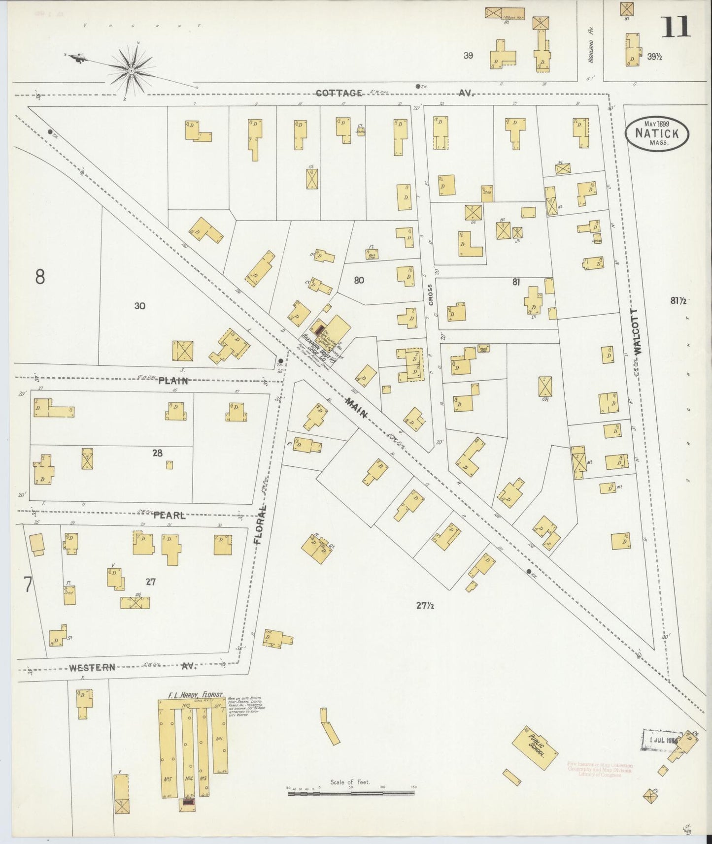Sanborn Fire Insurance Map from Natick, Middlesex County, Massachusetts (1899), Sheet #0011 - Historic Sanborn Fire Insurance Map Print, vintage old map wall art, antique decor, genealogy gift, Massachusetts Massachusetts map